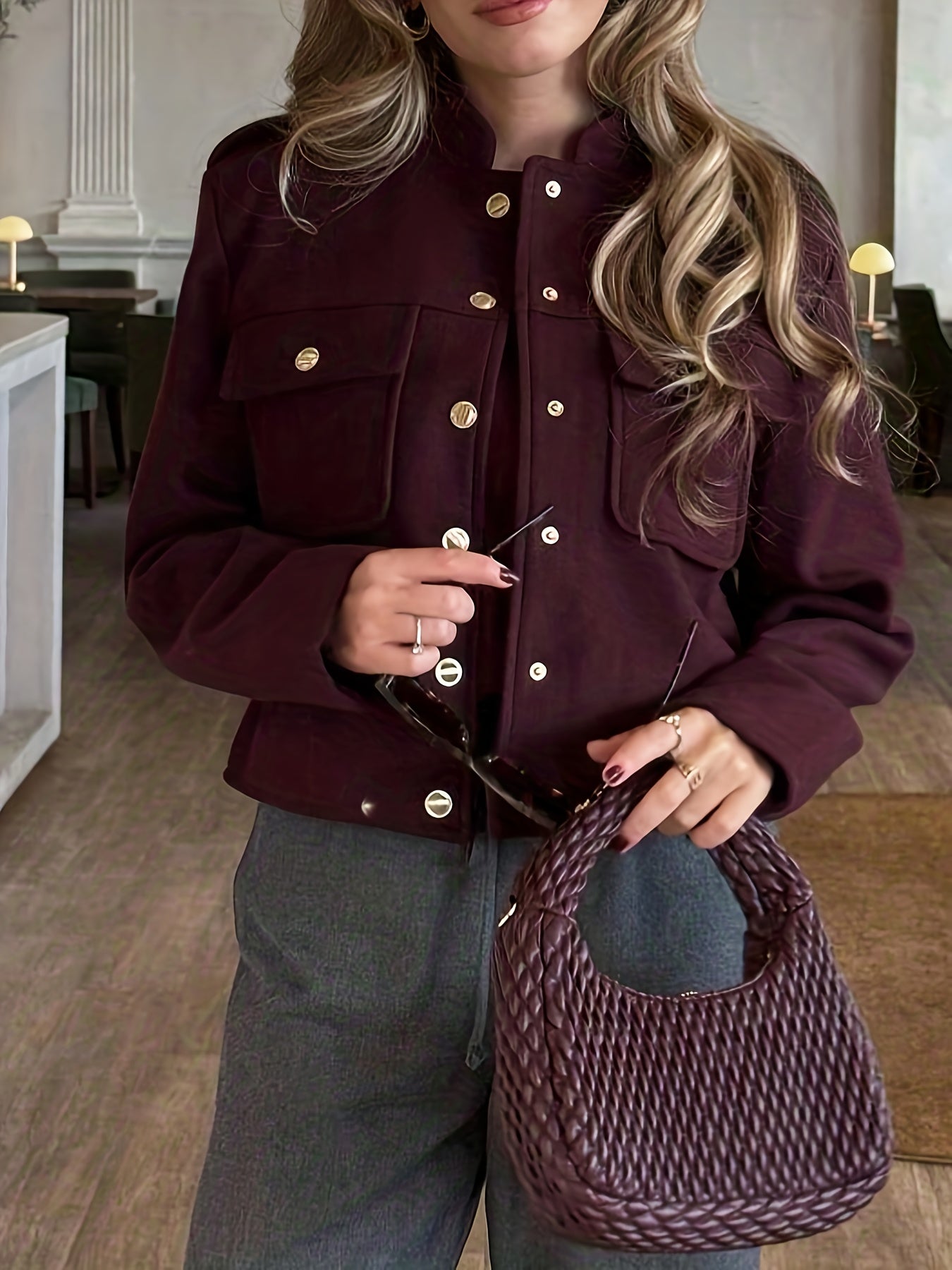 WL Atelier | Elegant Burgundy Tailored Jacket with Two-Tone Buttons