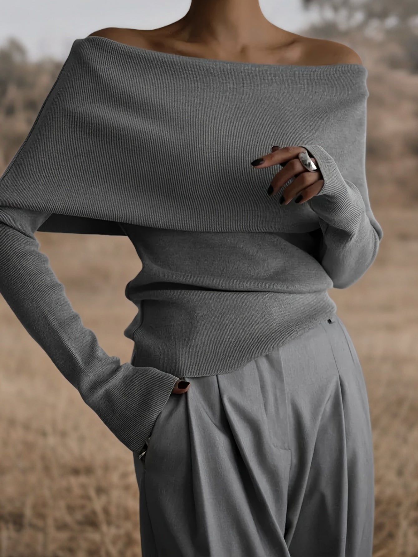 WL Atelier | Elegant Off-Shoulder Long-Sleeve Sweater