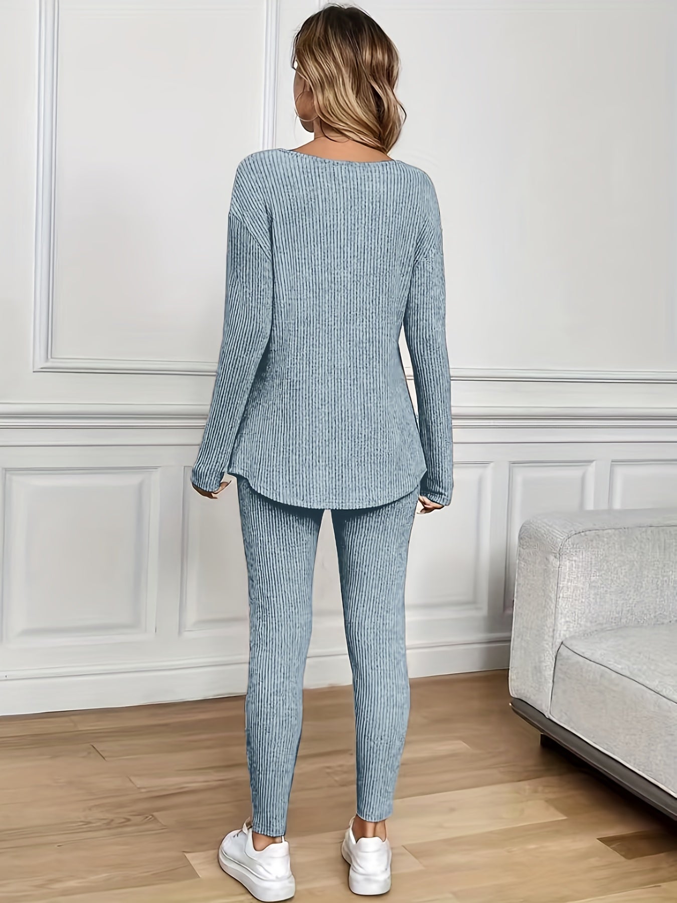 WL Atelier | Elegant Ribbed Long-Sleeve Top & Slim-Fit Pants Set