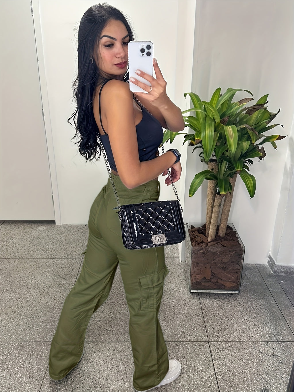 White Slim-Fit Cargo Pants with 3D Pockets