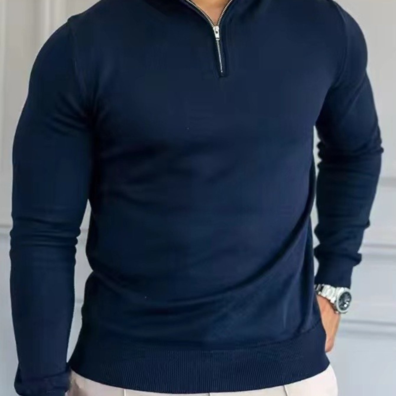 WL Atelier Men | Navy Blue Zippered Knit Sweater