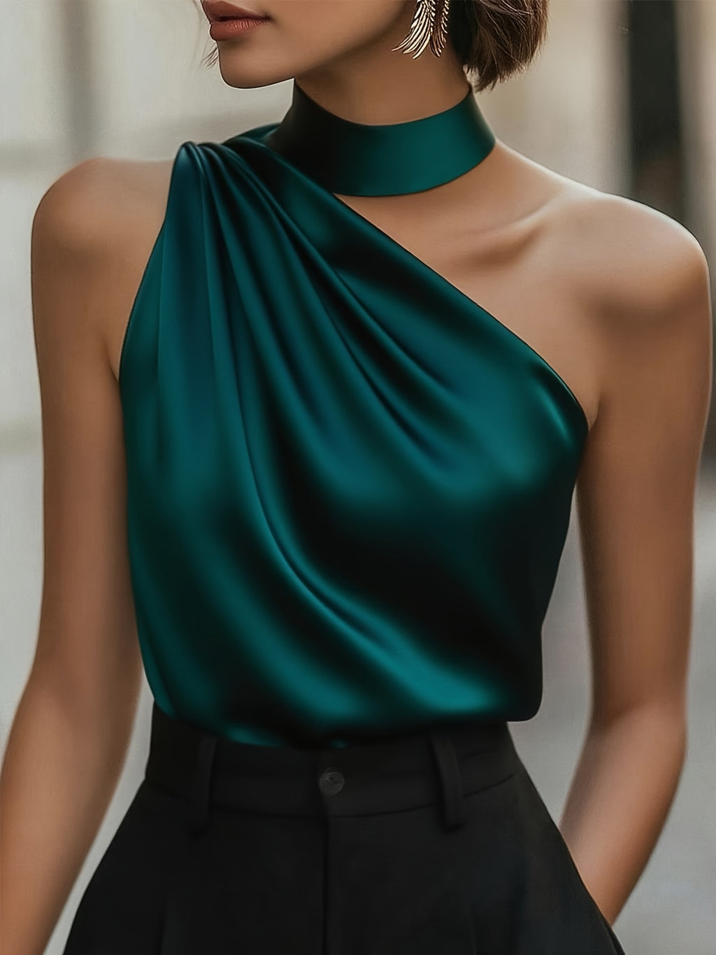 Deep Red Satin Off-Shoulder Blouse