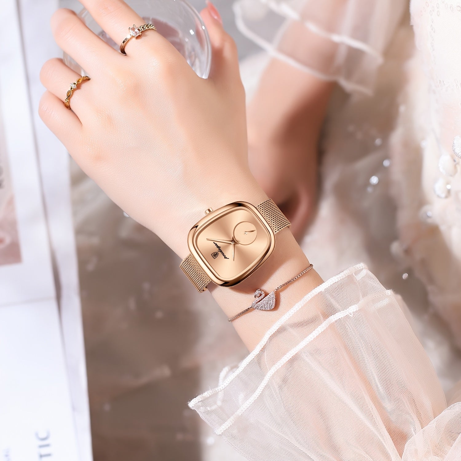 WL Atelier | Rose Gold Square-Dial Mesh Watch