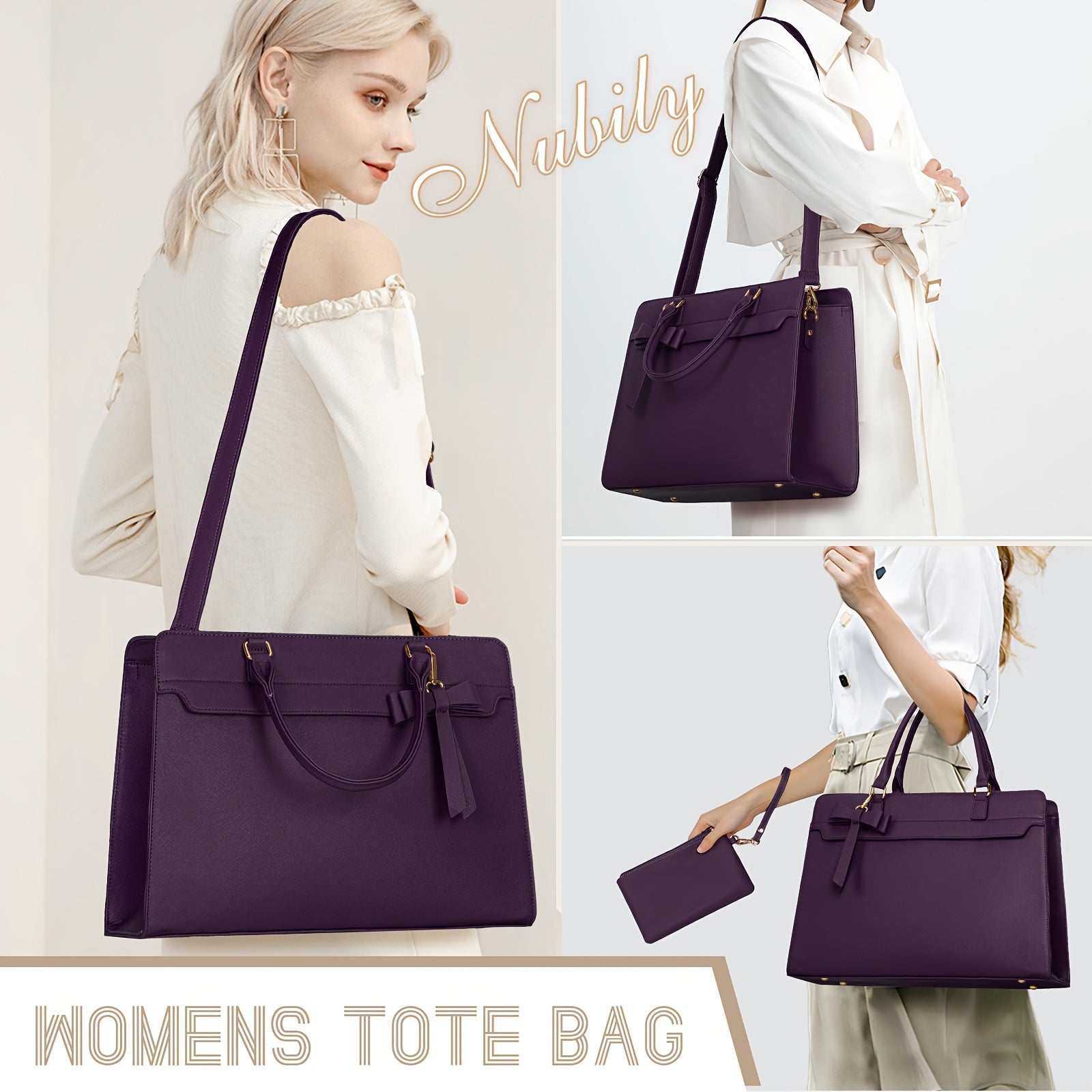 WL Atelier | Elegant Black PU Laptop Tote &amp; Satchel Set