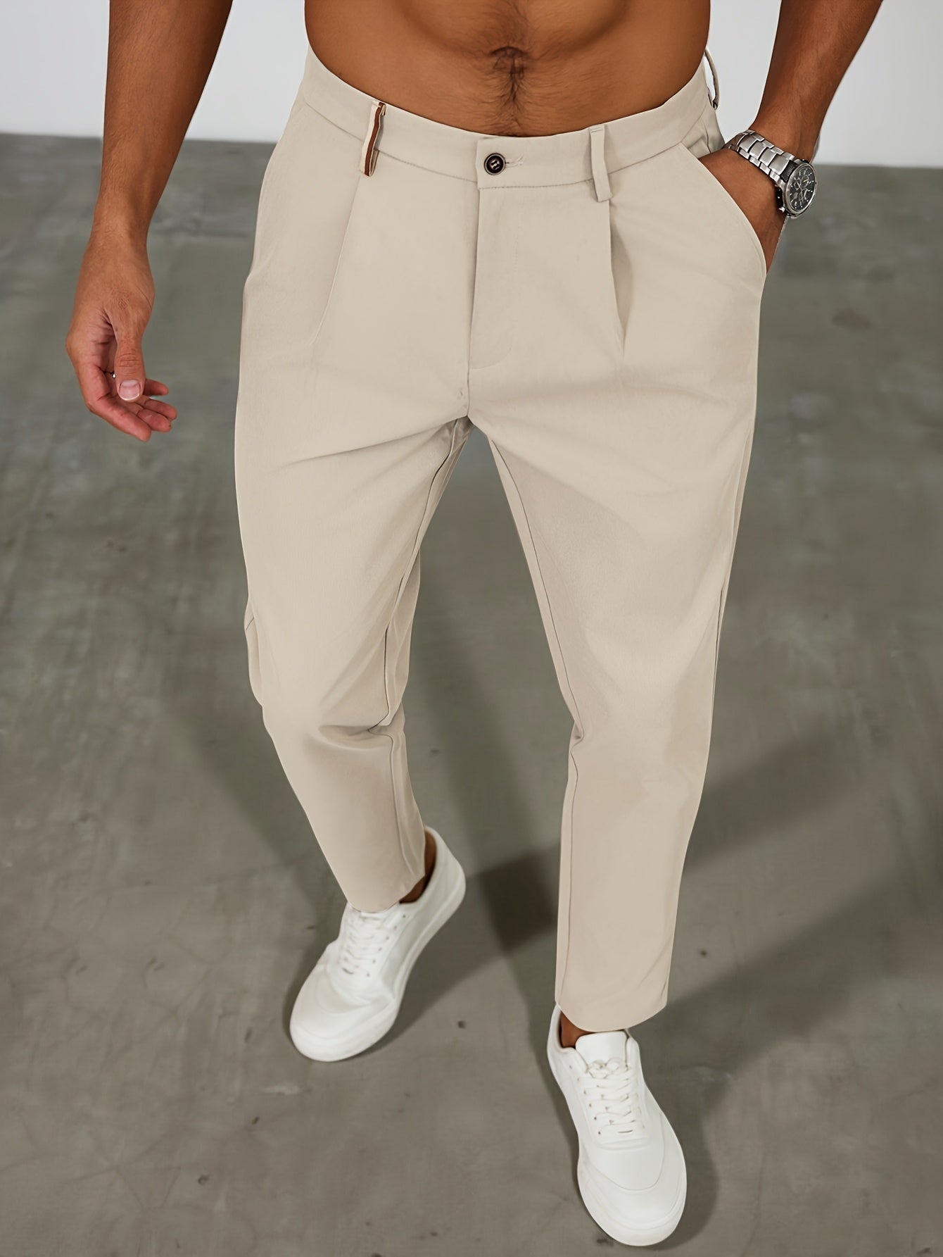 WL Atelier Men | Beige Pleated Business Casual Trousers