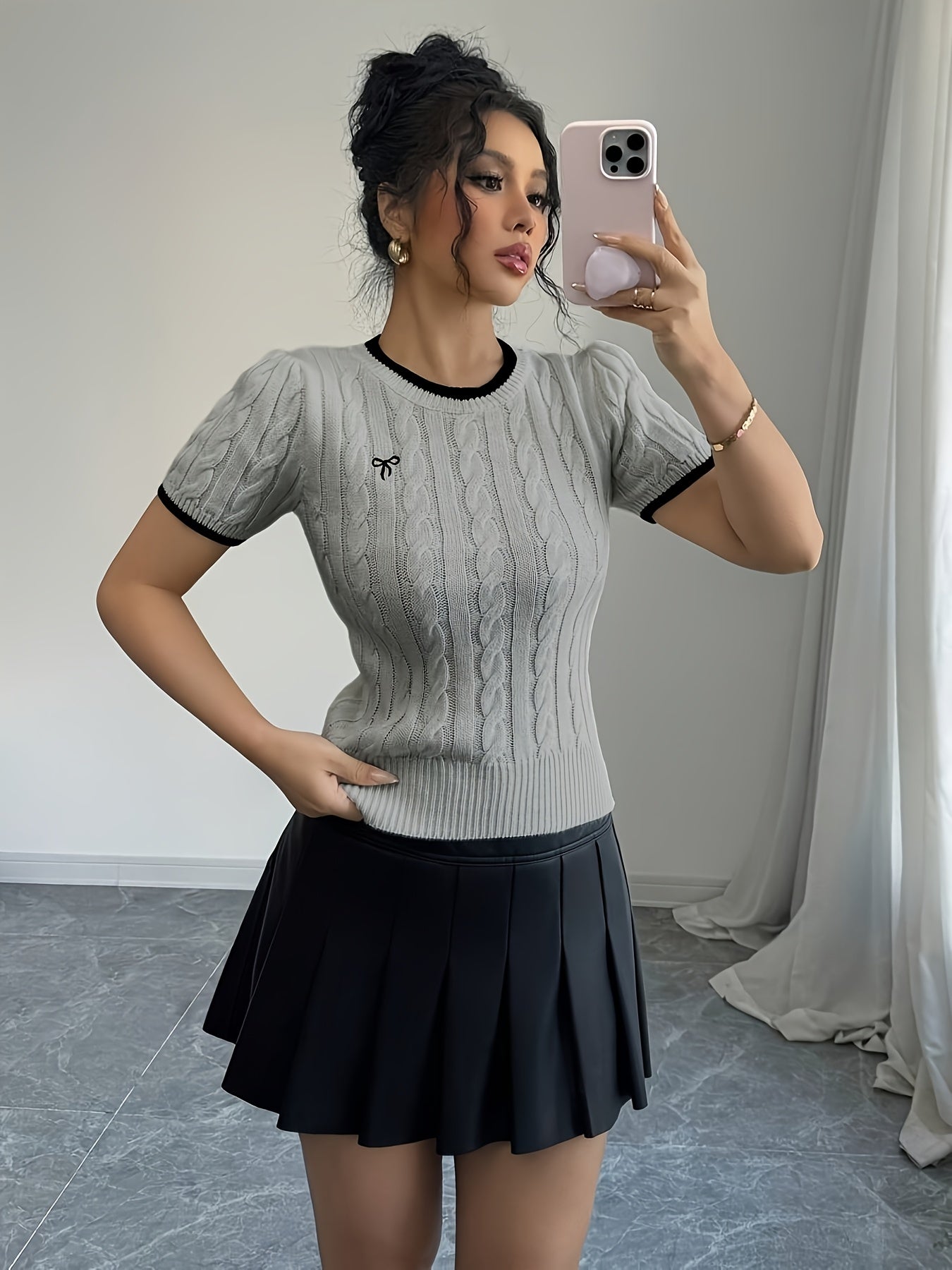 WL Atelier | Elegant Cat-Ear Detail Top with Two-Tone Edges