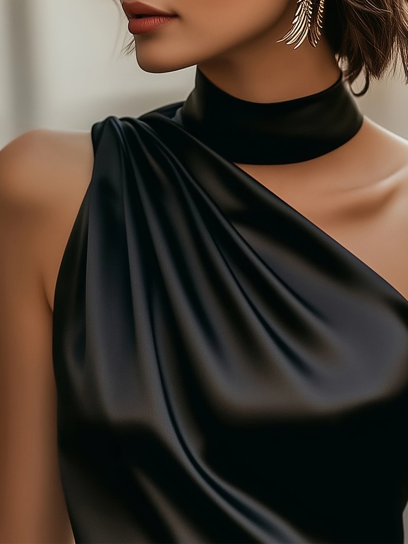 Deep Red Satin Off-Shoulder Blouse