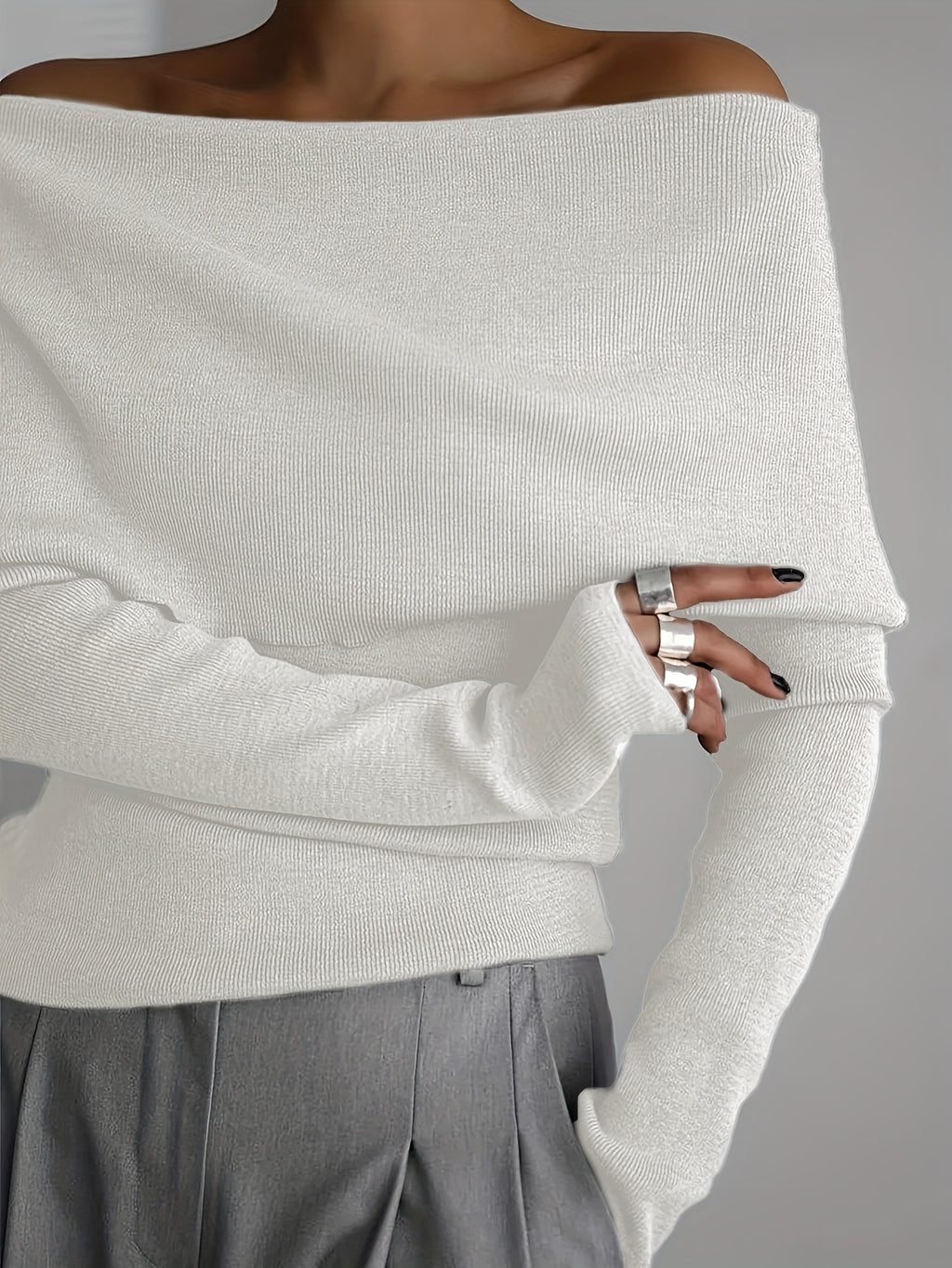 WL Atelier | Elegant Off-Shoulder Long-Sleeve Sweater