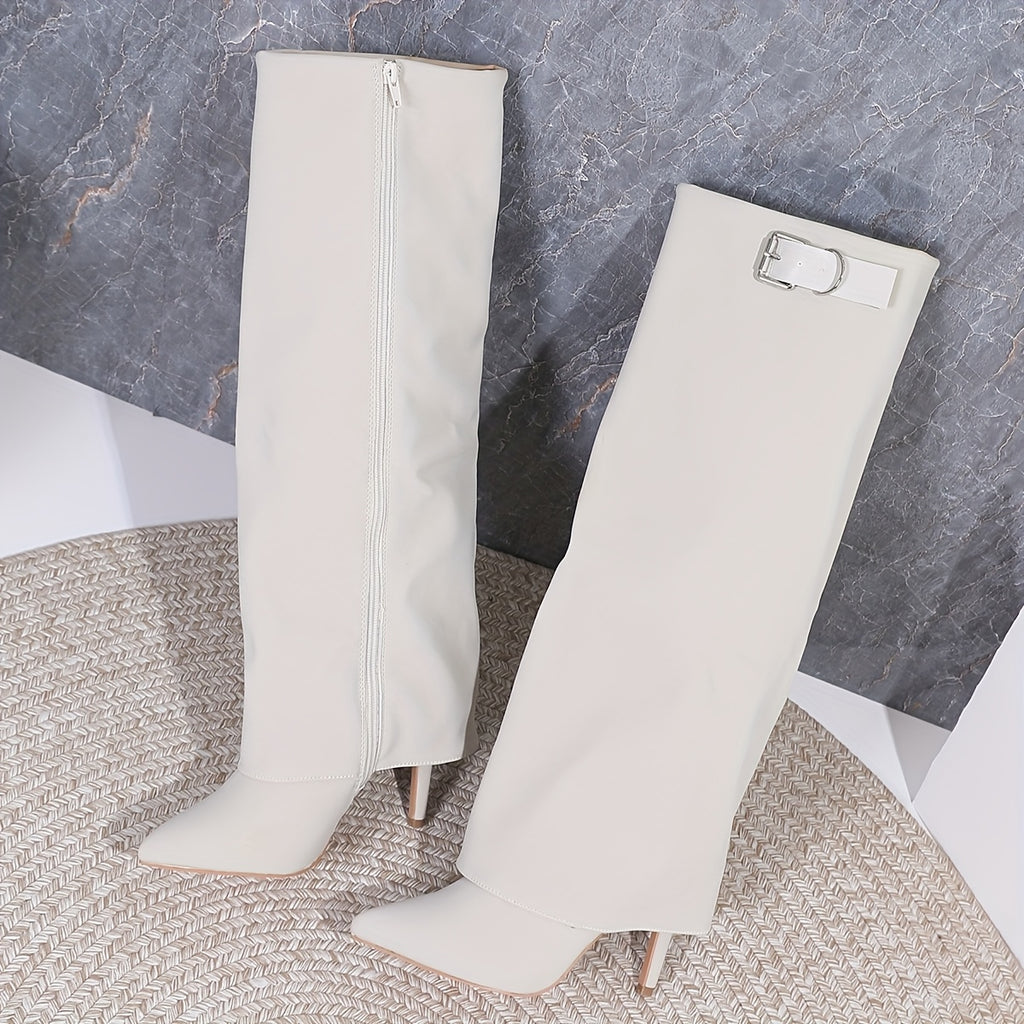 WL Atelier | Elegant Pointed-Toe Knee-High Boots with Metallic Buckle