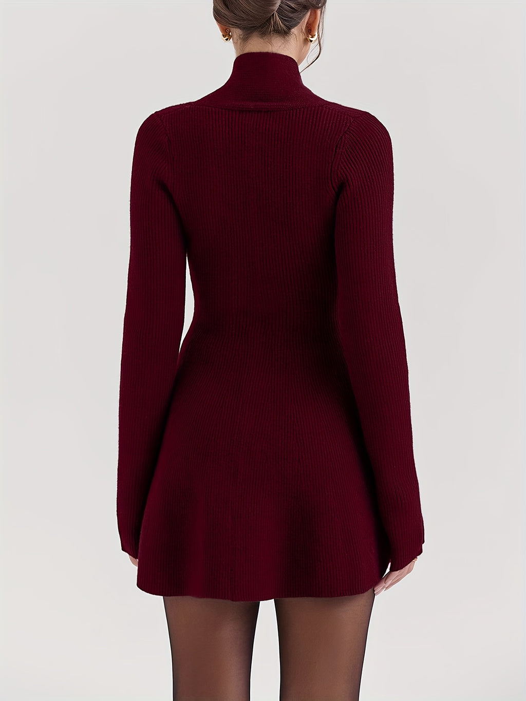 WL Atelier | Elegant Black V-Neck Long-Sleeve A-Line Dress Coat