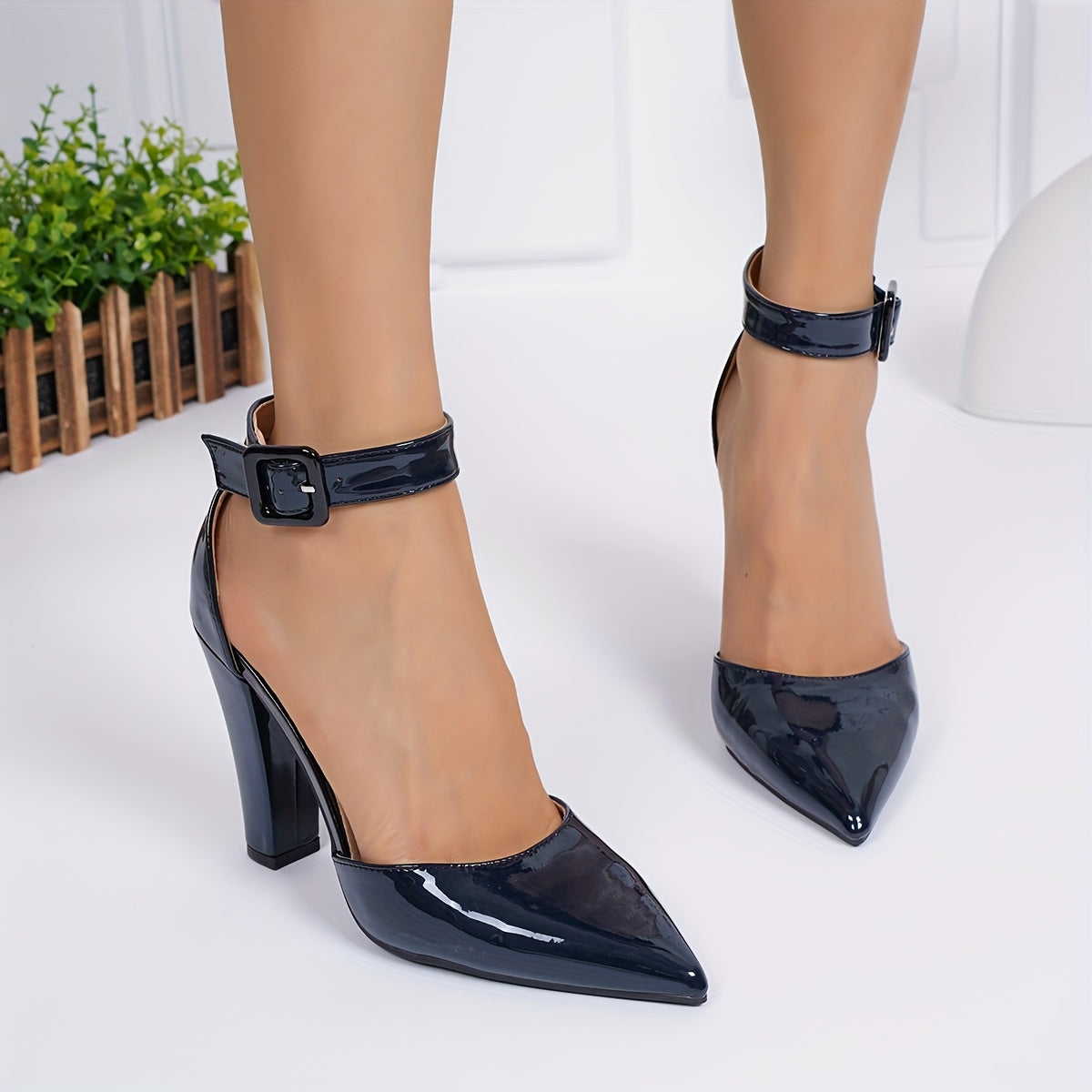 WL Atelier | Burgundy Glossy Ankle-Strap Stiletto Heels