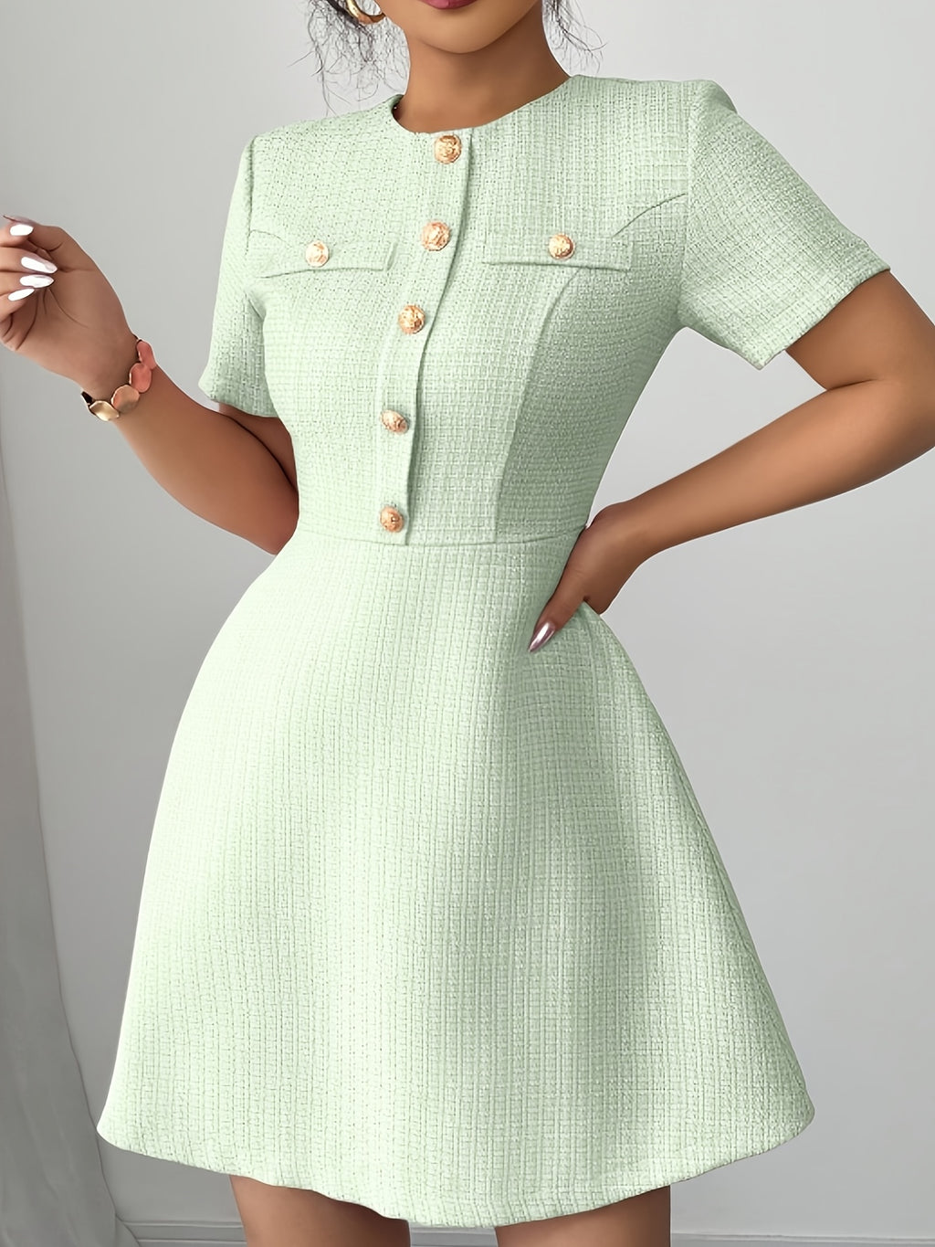 WL Atelier | Elegant Mint Green A-Line Dress with Waist-Cinching Detail