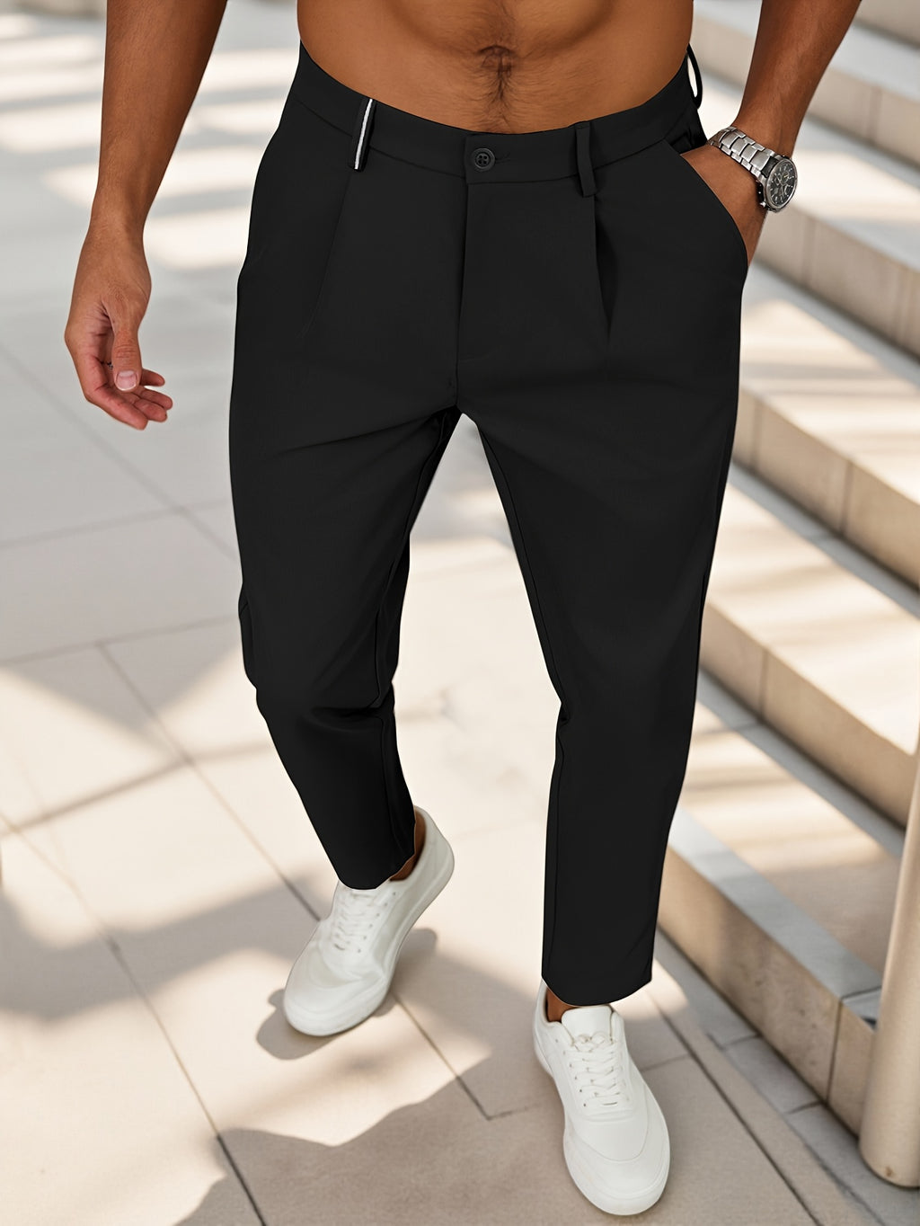 WL Atelier Men | Beige Pleated Business Casual Trousers