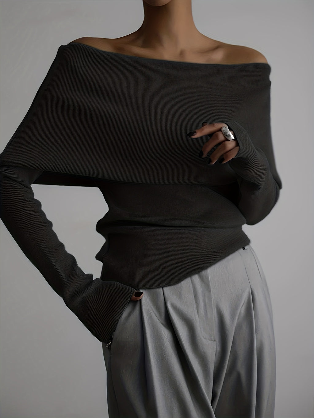 WL Atelier | Elegant Off-Shoulder Long-Sleeve Sweater