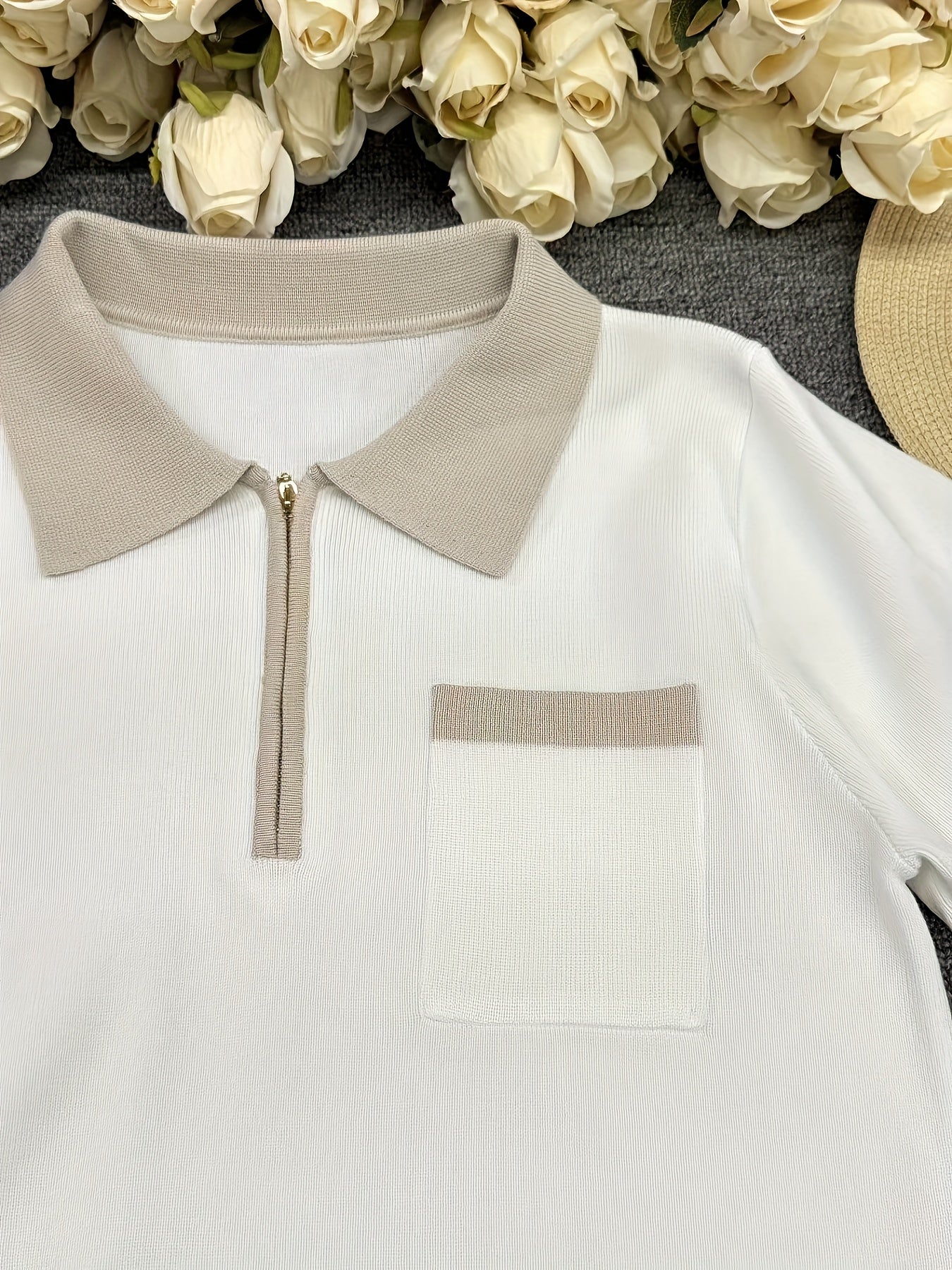WL Atelier | Navy &amp; White Half-Zip Color Block Sweater
