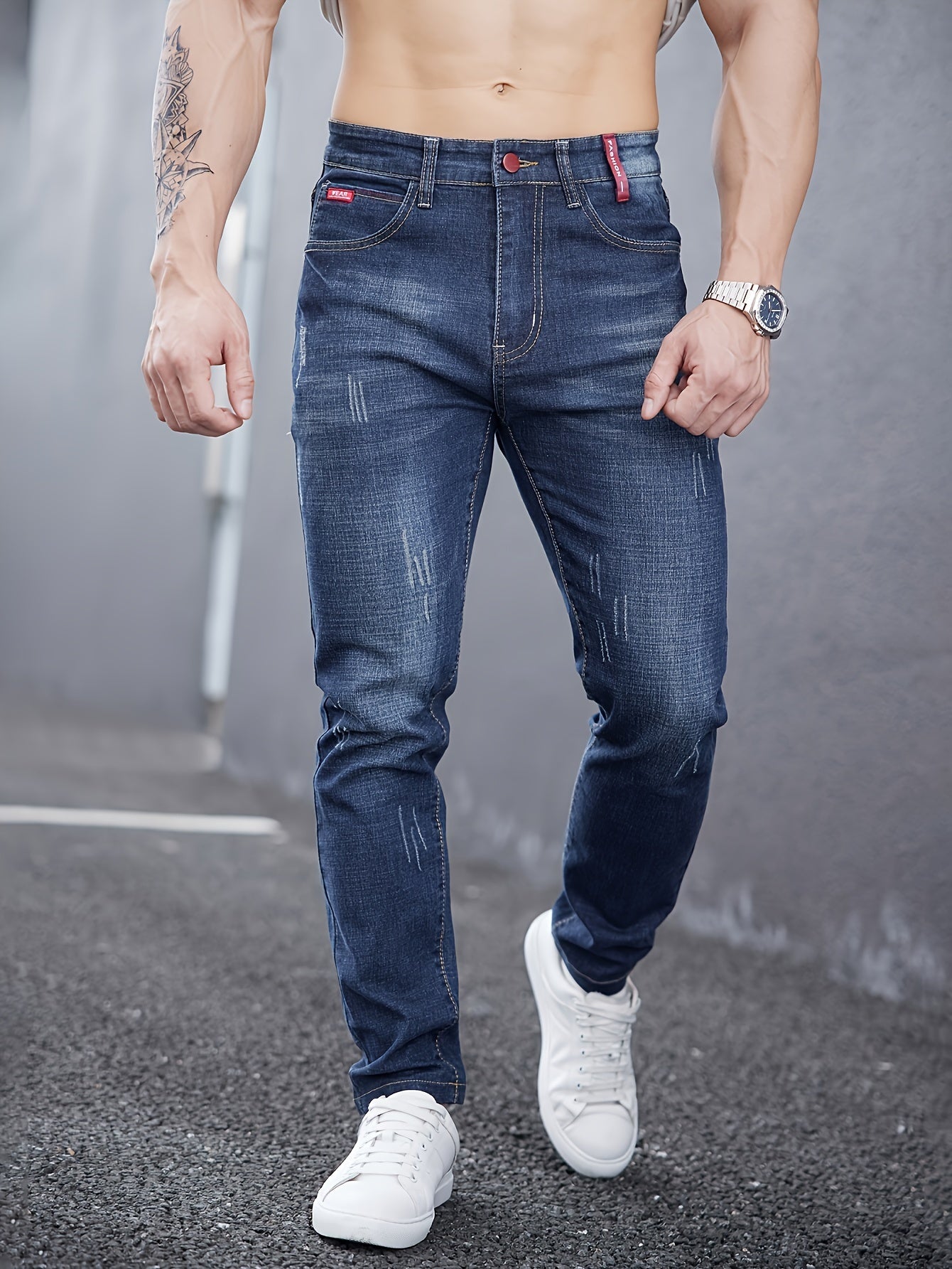 WL Atelier Men | Slim-Fit Light Wash Faux Denim with Embroidered Detail