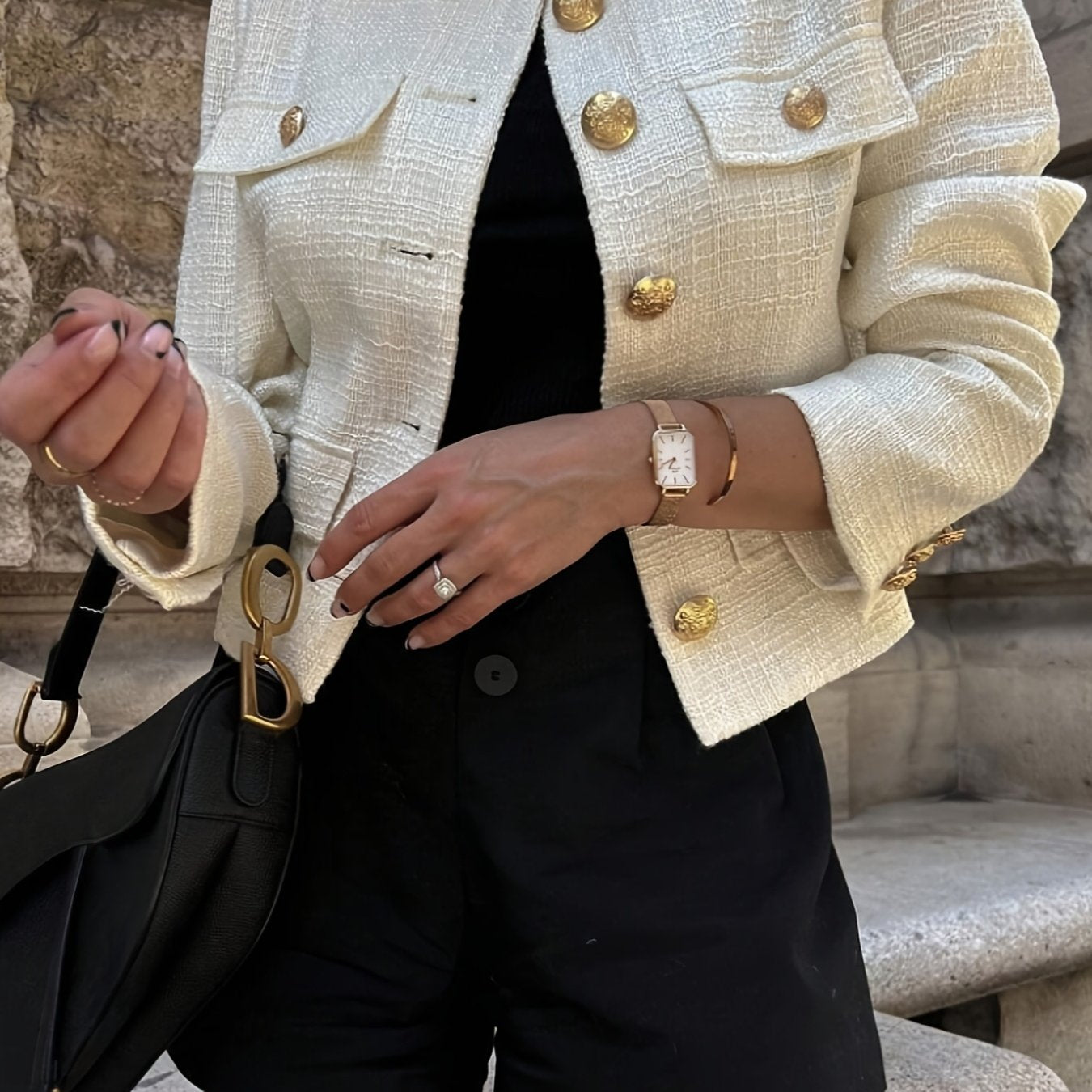 WL Atelier | Elegant Beige Blazer with Golden-Tone Buttons