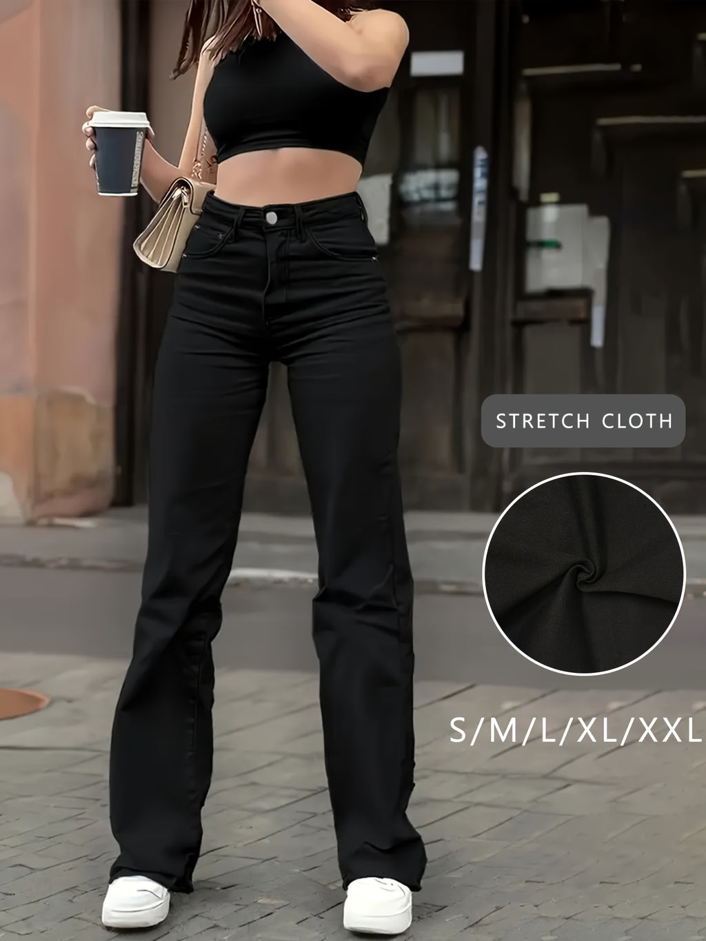 WL Atelier | Elegant Stretch Straight-Leg Black Jeans with Frayed Hem