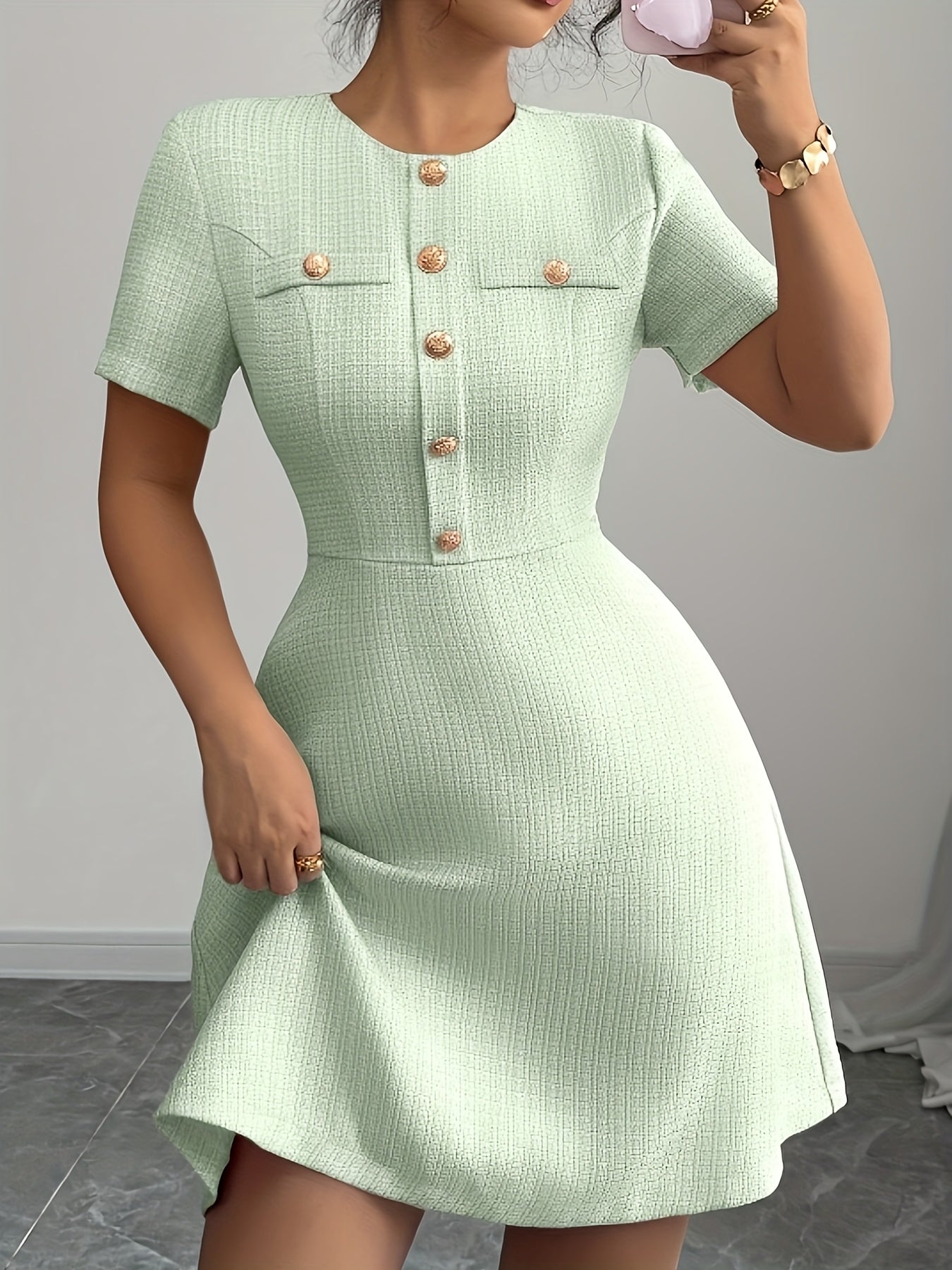 WL Atelier | Elegant Mint Green A-Line Dress with Waist-Cinching Detail