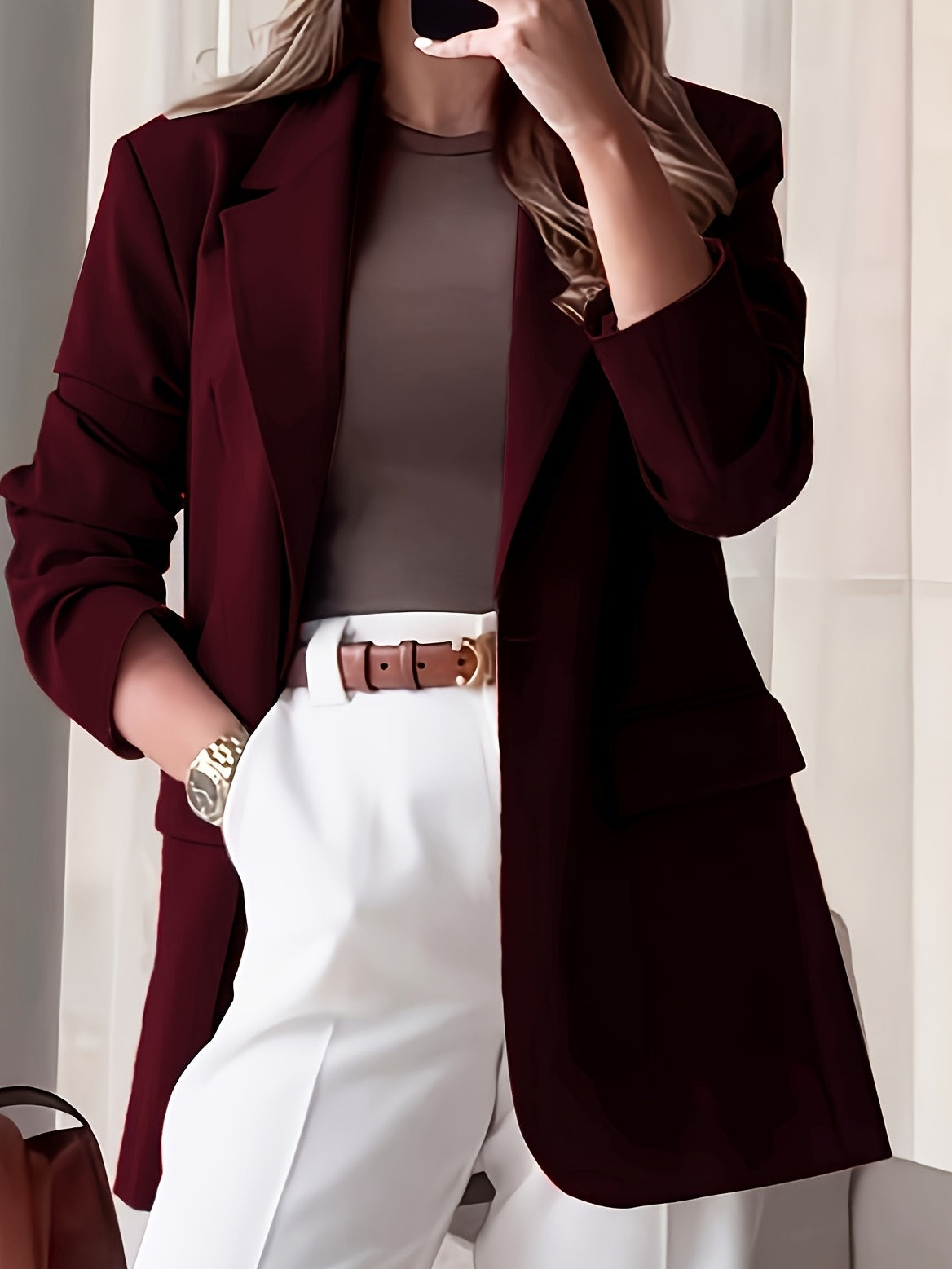 WL Atelier | Burgundy Double-Breasted Blazer with Luxury Button Detail