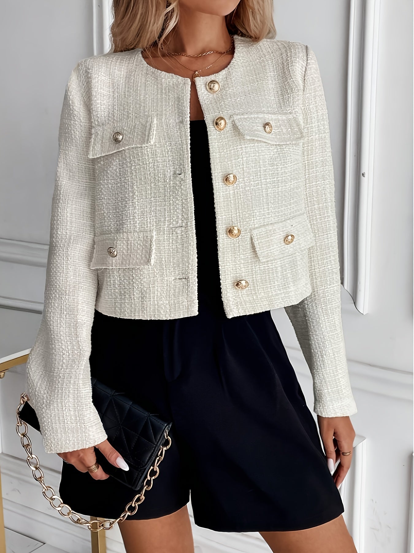 WL Atelier | Elegant Beige Blazer with Golden-Tone Buttons