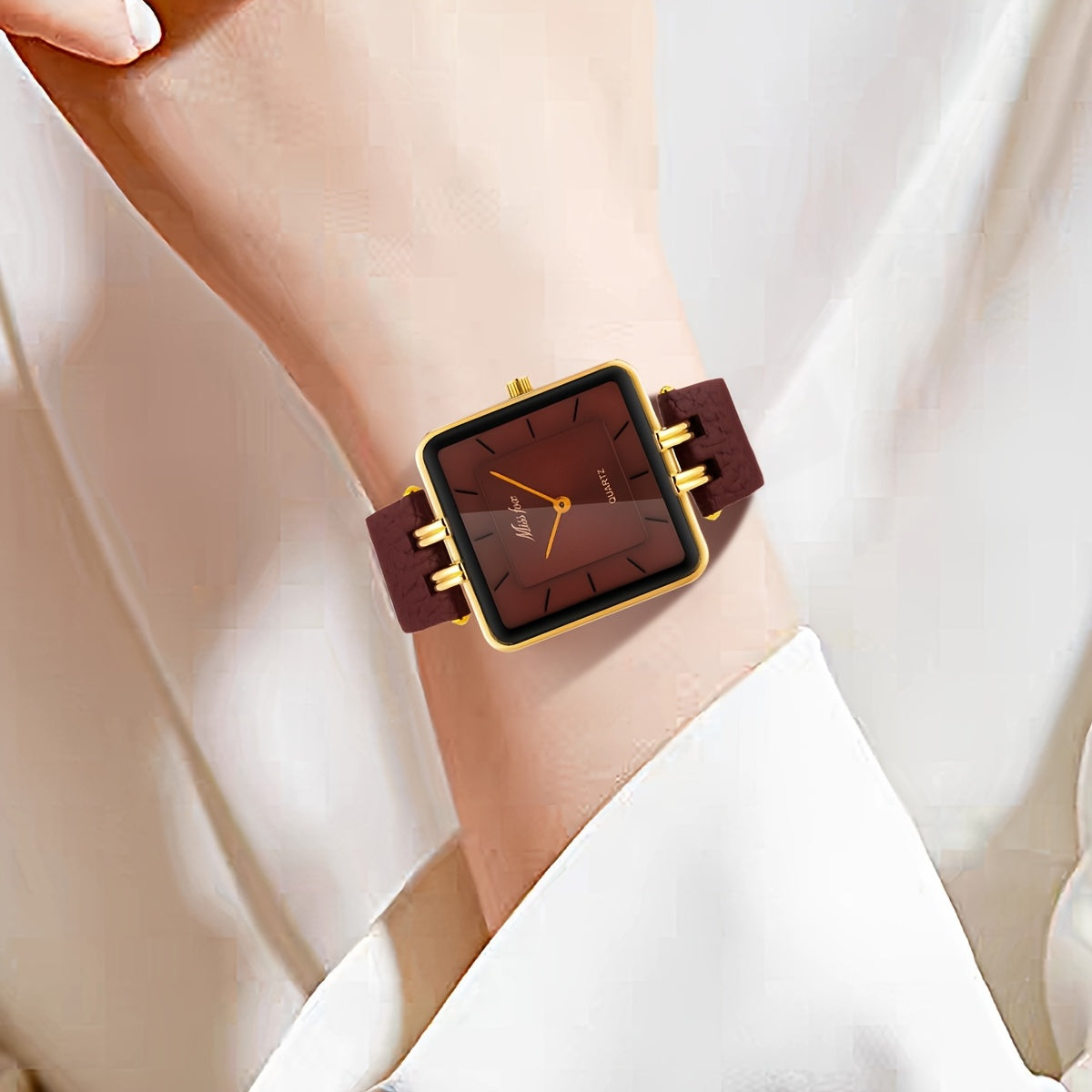 WL Atelier | Luxury Burgundy Square Quartz Watch
