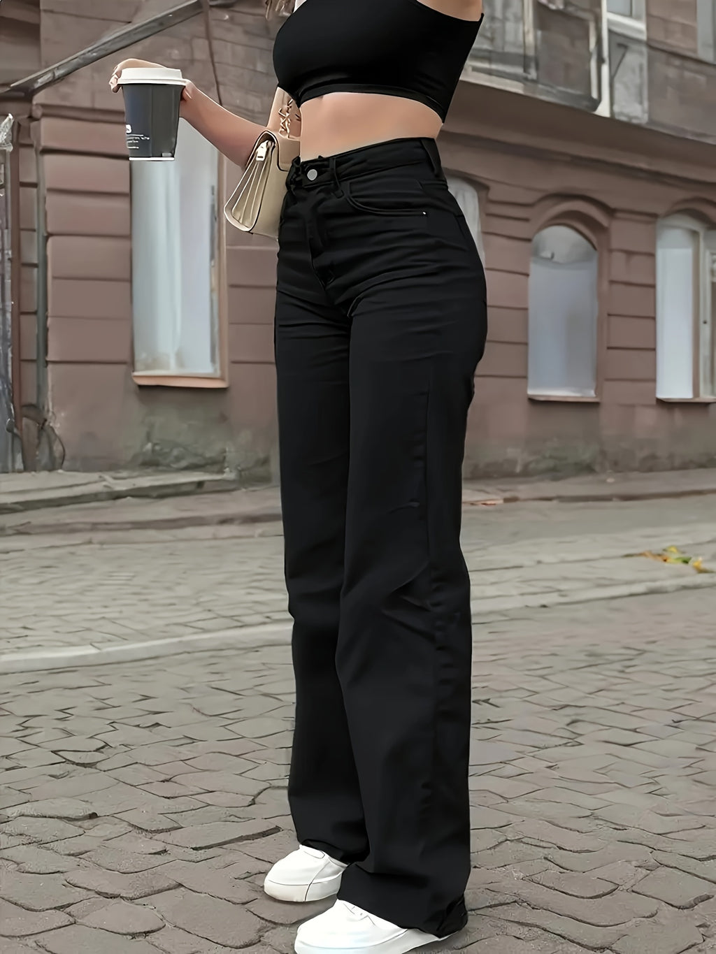 WL Atelier | Elegant Stretch Straight-Leg Black Jeans with Frayed Hem