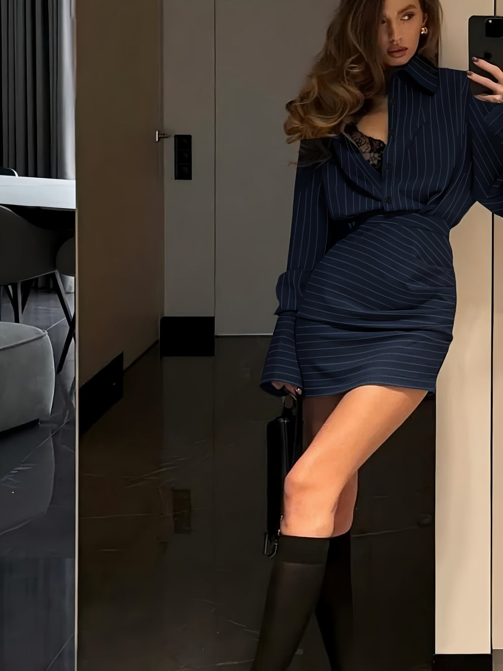 WL Atelier | Elegant Striped Shirt &amp; Skirt Two-Piece Set