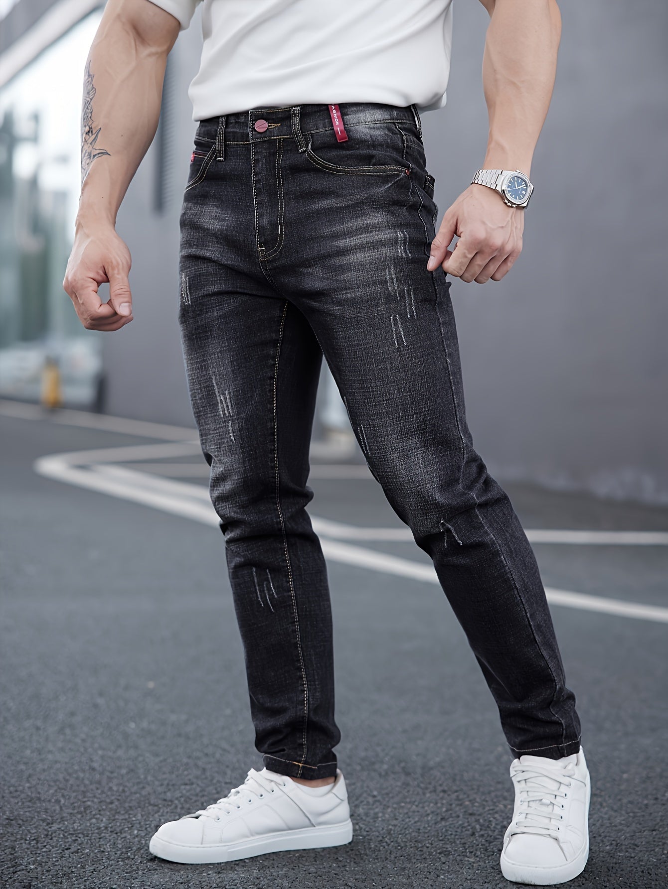 WL Atelier Men | Slim-Fit Light Wash Faux Denim with Embroidered Detail