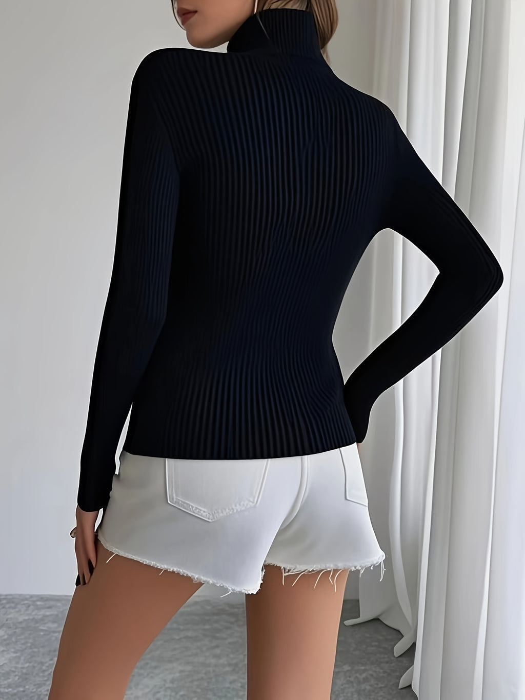 WL Atelier | Elegant High-Neck Ribbed Sweater in Solid Brown