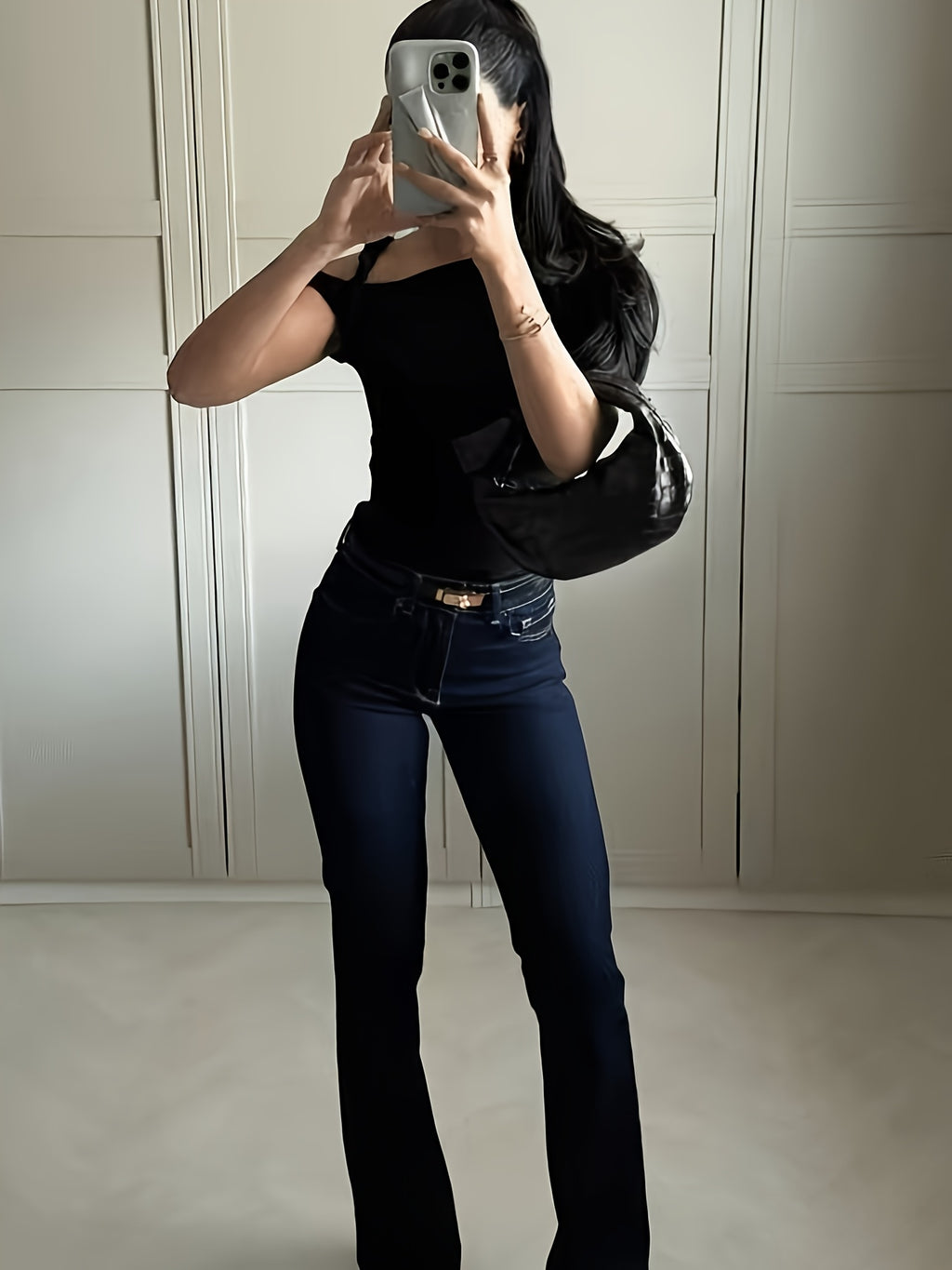 WL Atelier | Elegant Deep Blue Stretch Flare Pants