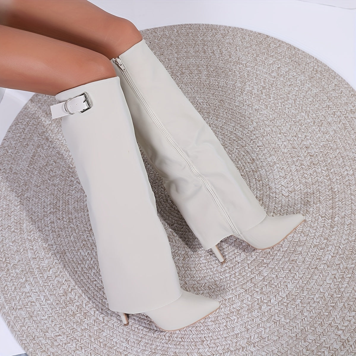 WL Atelier | Elegant Pointed-Toe Knee-High Boots with Metallic Buckle