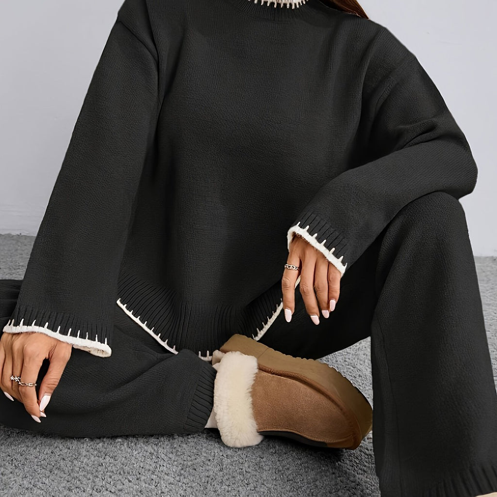 WL Atelier | Elegant Contrast Pullover Sweater &amp; Pants Two-Piece Set