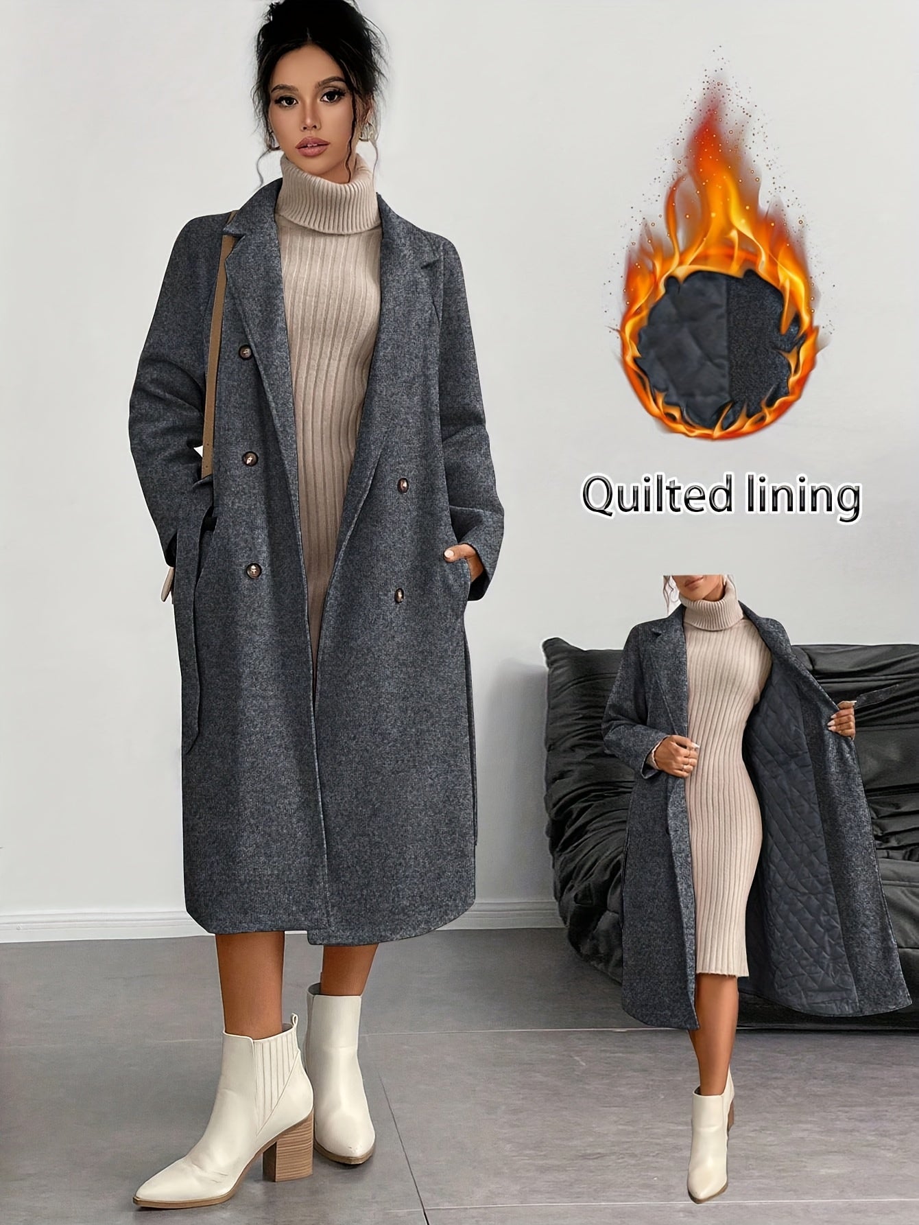 WL Atelier | Elegant Double-Breasted Long Coat with Belt