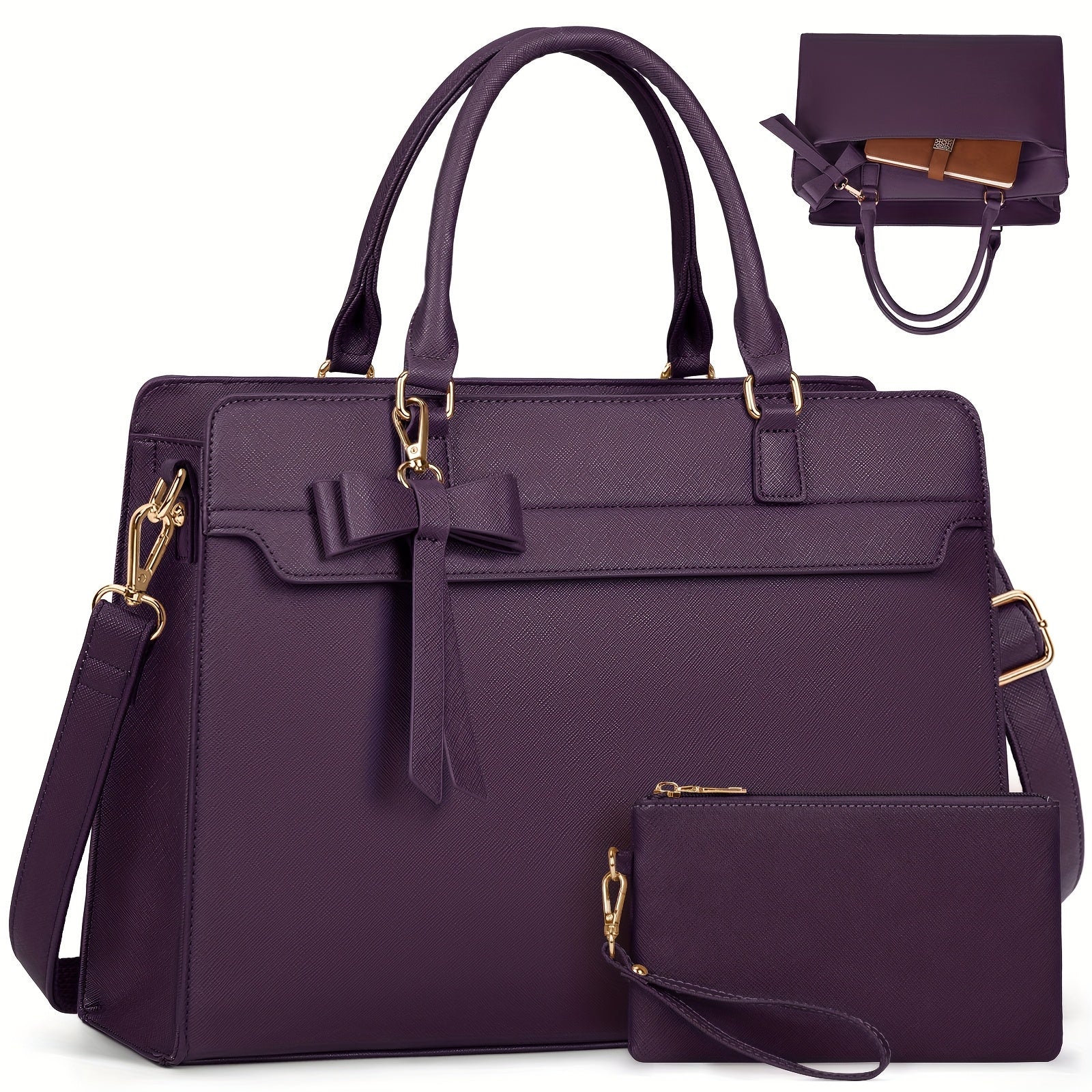 WL Atelier | Elegant Black PU Laptop Tote &amp; Satchel Set