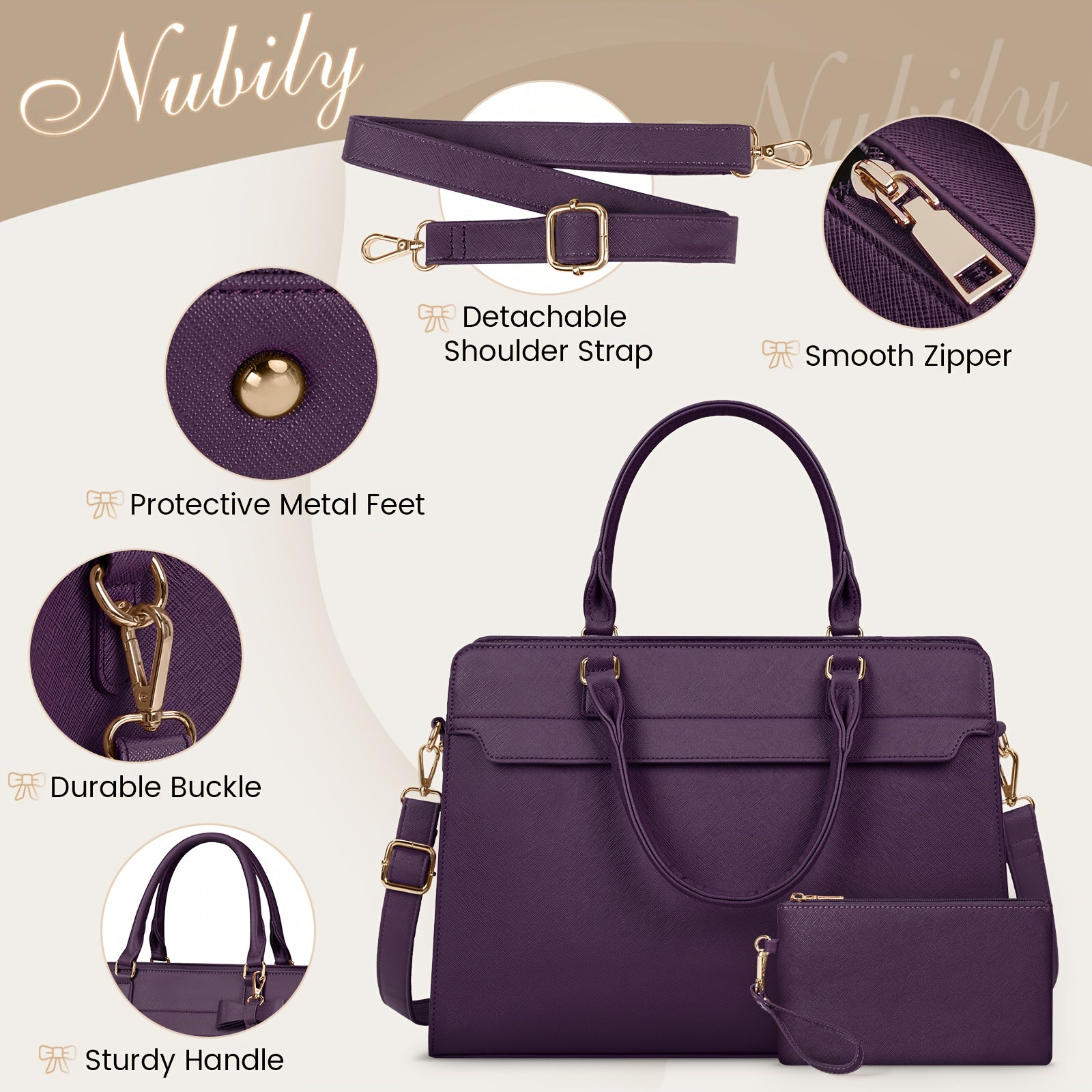 WL Atelier | Elegant Black PU Laptop Tote &amp; Satchel Set