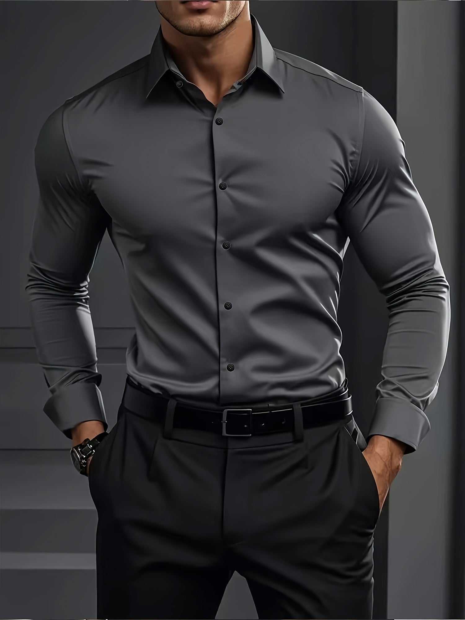 WL Atelier Men | Classic Solid Color Long-Sleeve Dress Shirt
