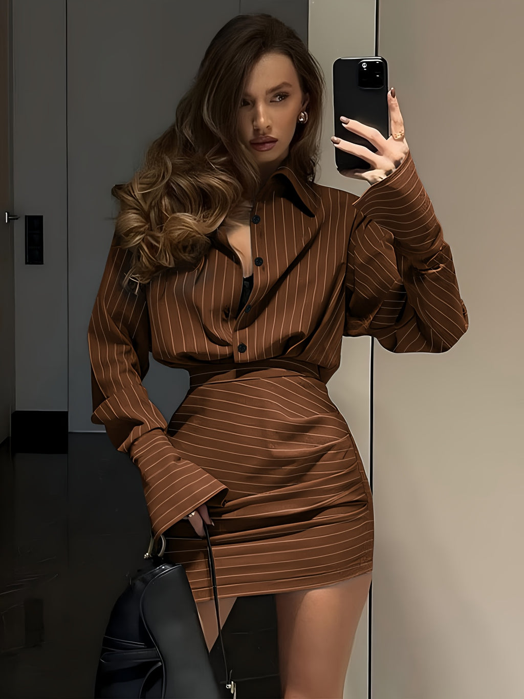 WL Atelier | Elegant Striped Shirt &amp; Skirt Two-Piece Set