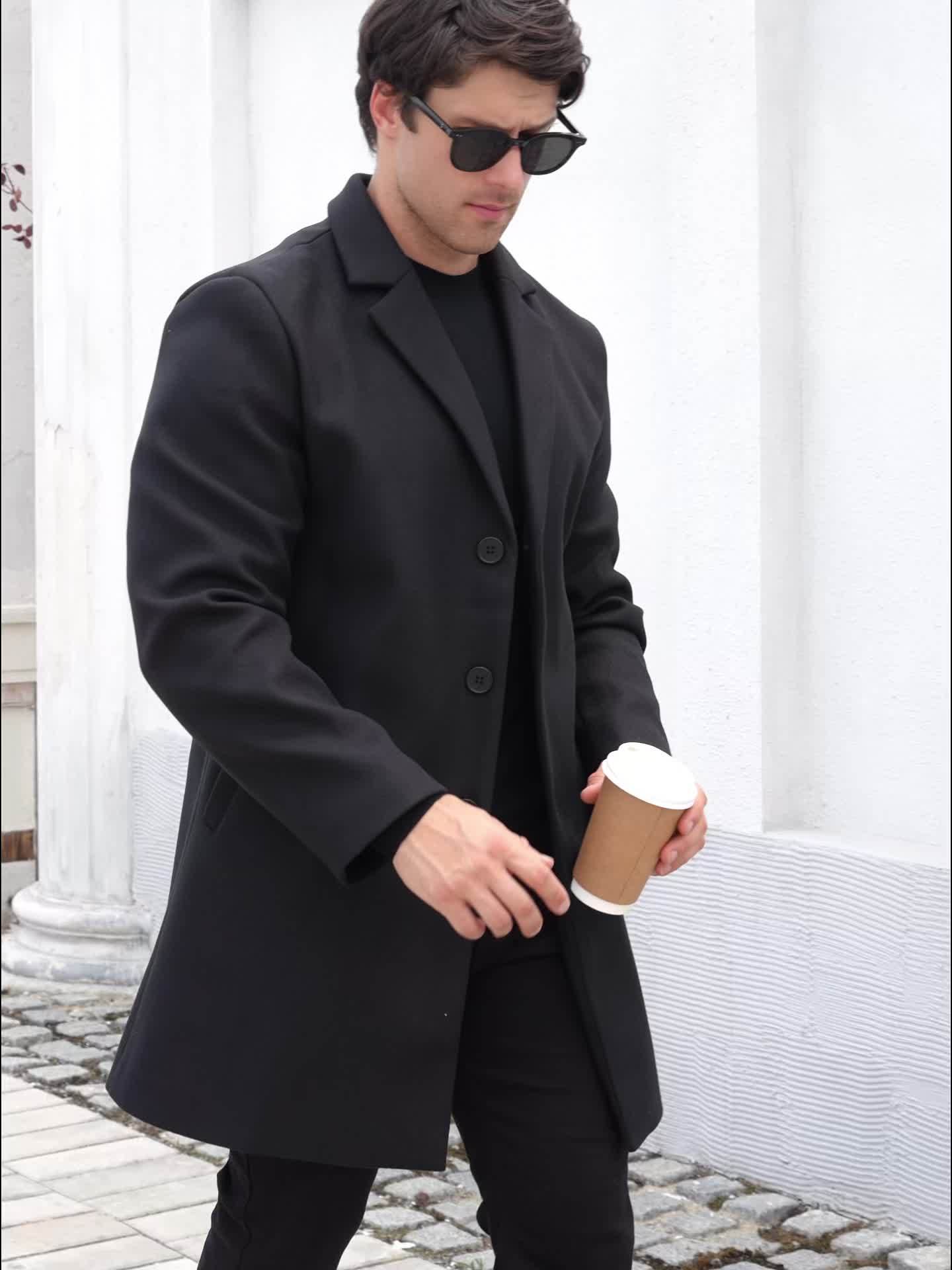 WL Atelier Men | Black Single-Breasted Trench Coat