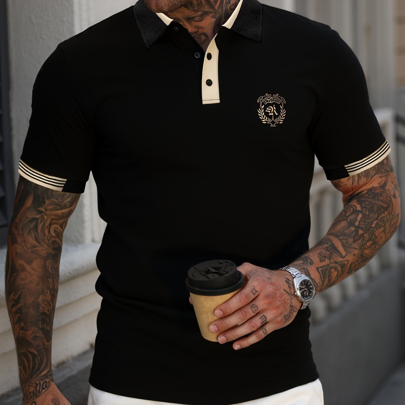 WL Atelier Men | Black Polo Shirt with Golden Accents
