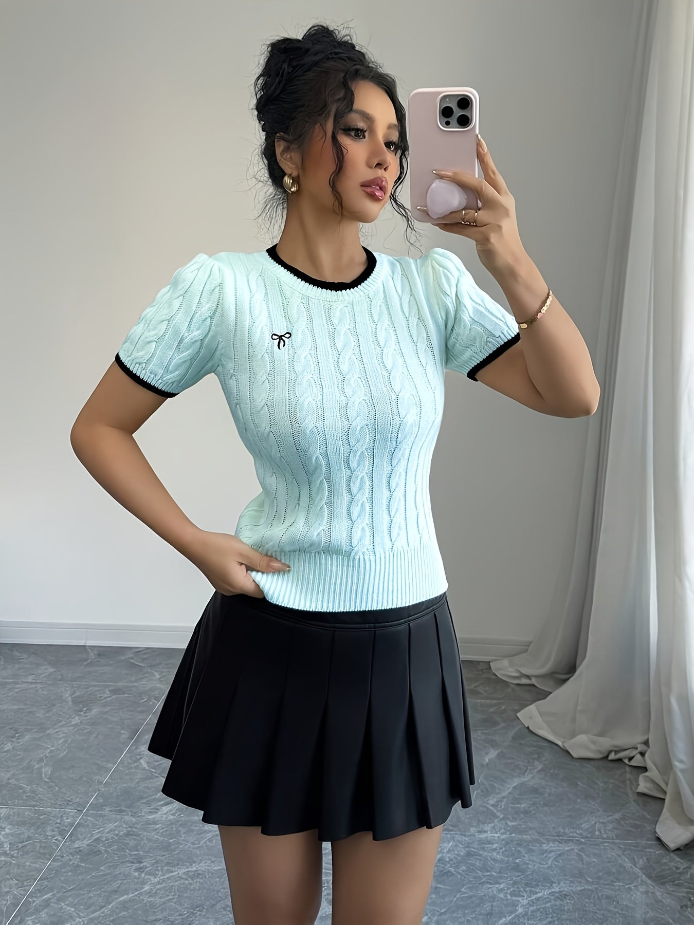 WL Atelier | Elegant Cat-Ear Detail Top with Two-Tone Edges