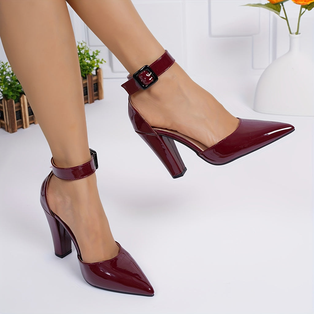 WL Atelier | Burgundy Glossy Ankle-Strap Stiletto Heels
