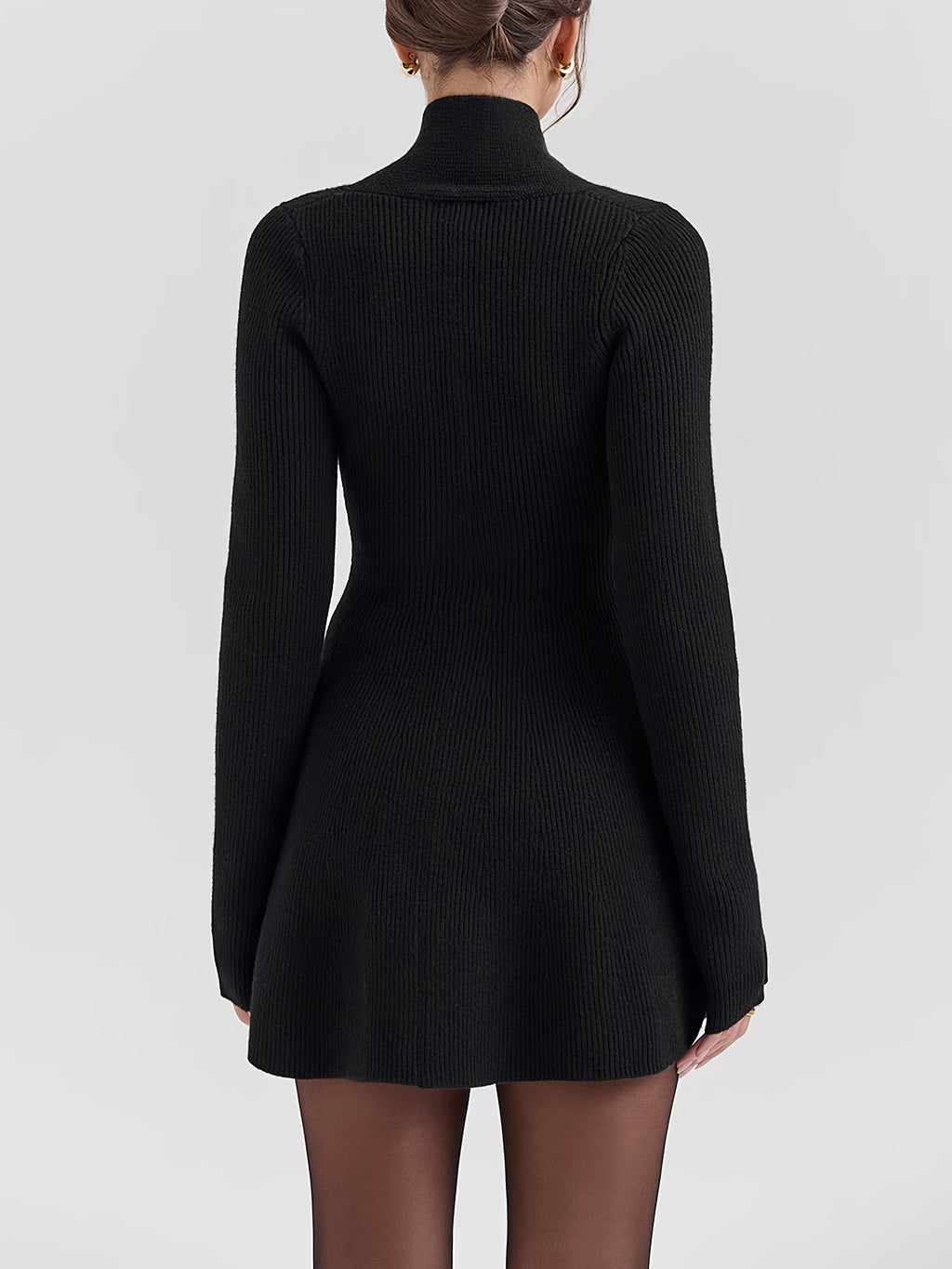 WL Atelier | Elegant Black V-Neck Long-Sleeve A-Line Dress Coat