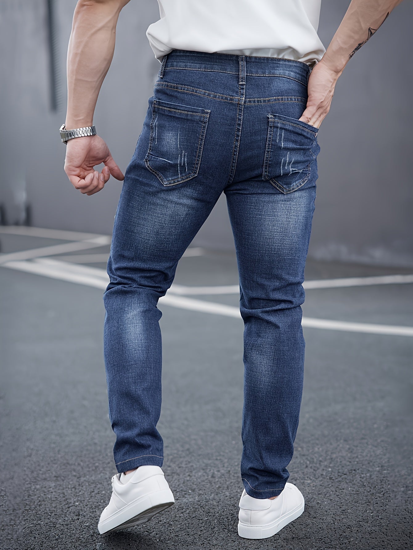 WL Atelier Men | Slim-Fit Light Wash Faux Denim with Embroidered Detail