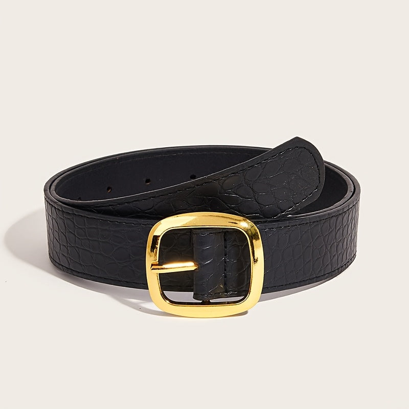 WL Atelier | Retro Black Belt with Square Buckle &amp; Stone Pattern