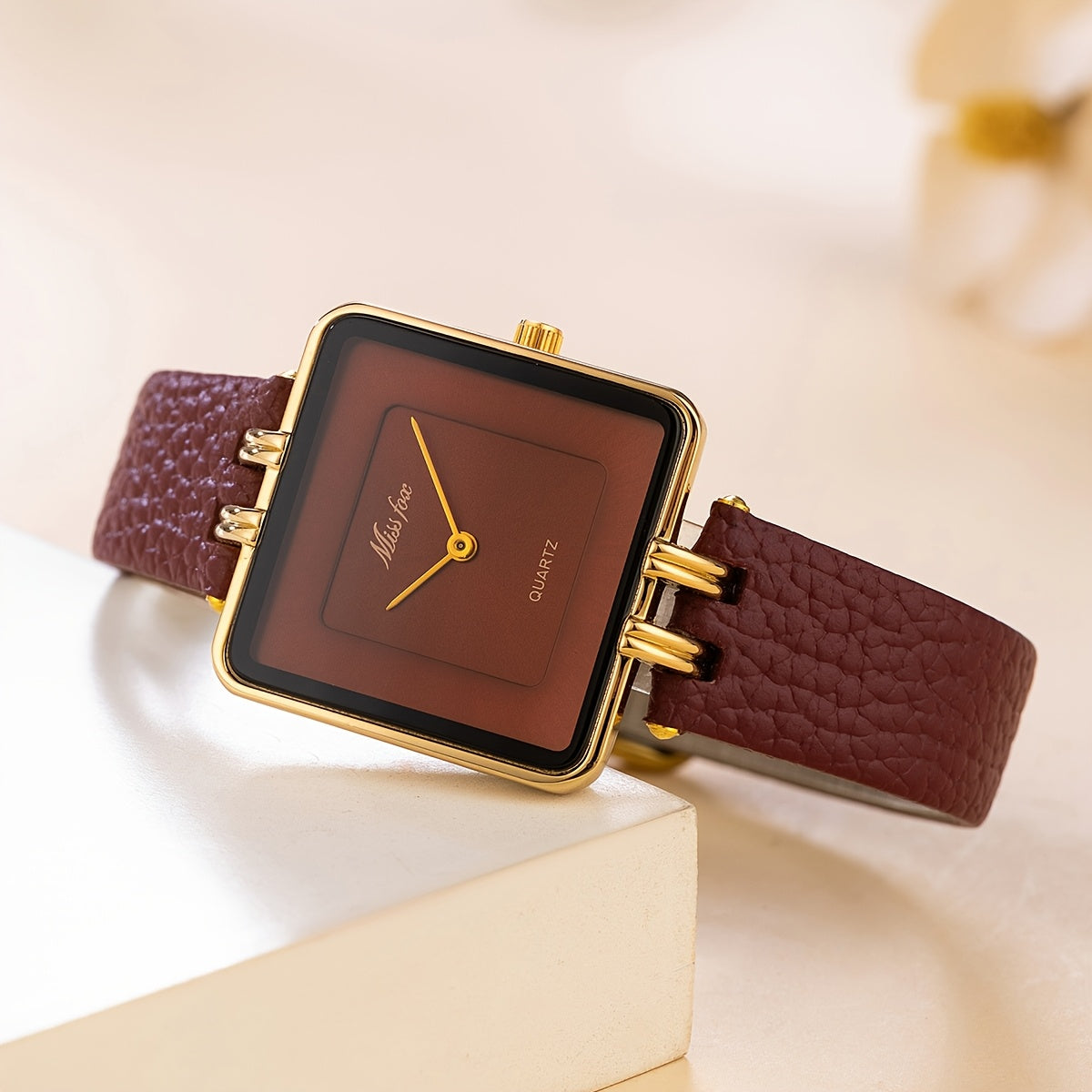 WL Atelier | Luxury Burgundy Square Quartz Watch