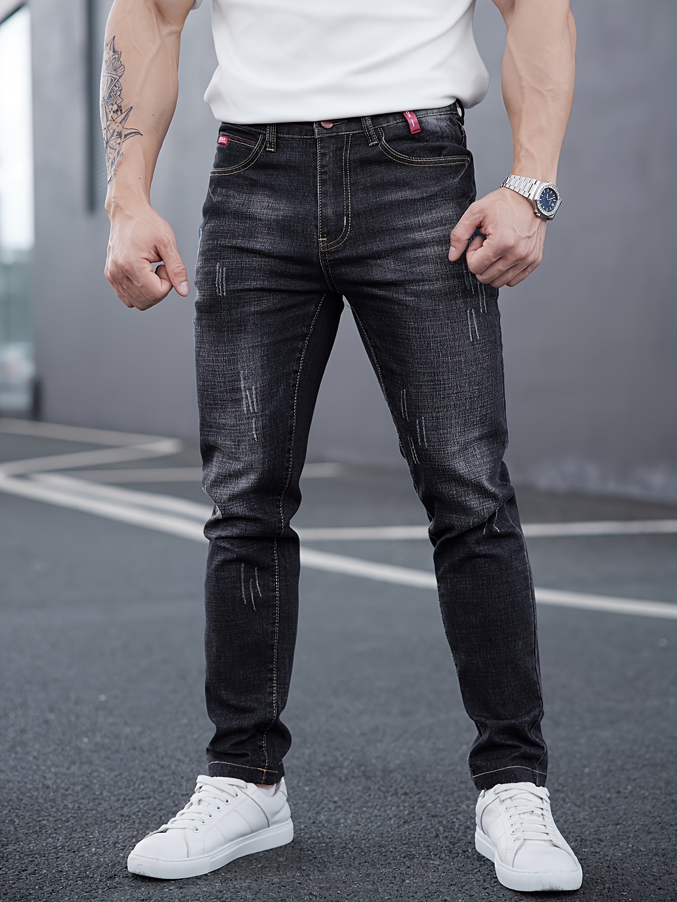WL Atelier Men | Slim-Fit Light Wash Faux Denim with Embroidered Detail