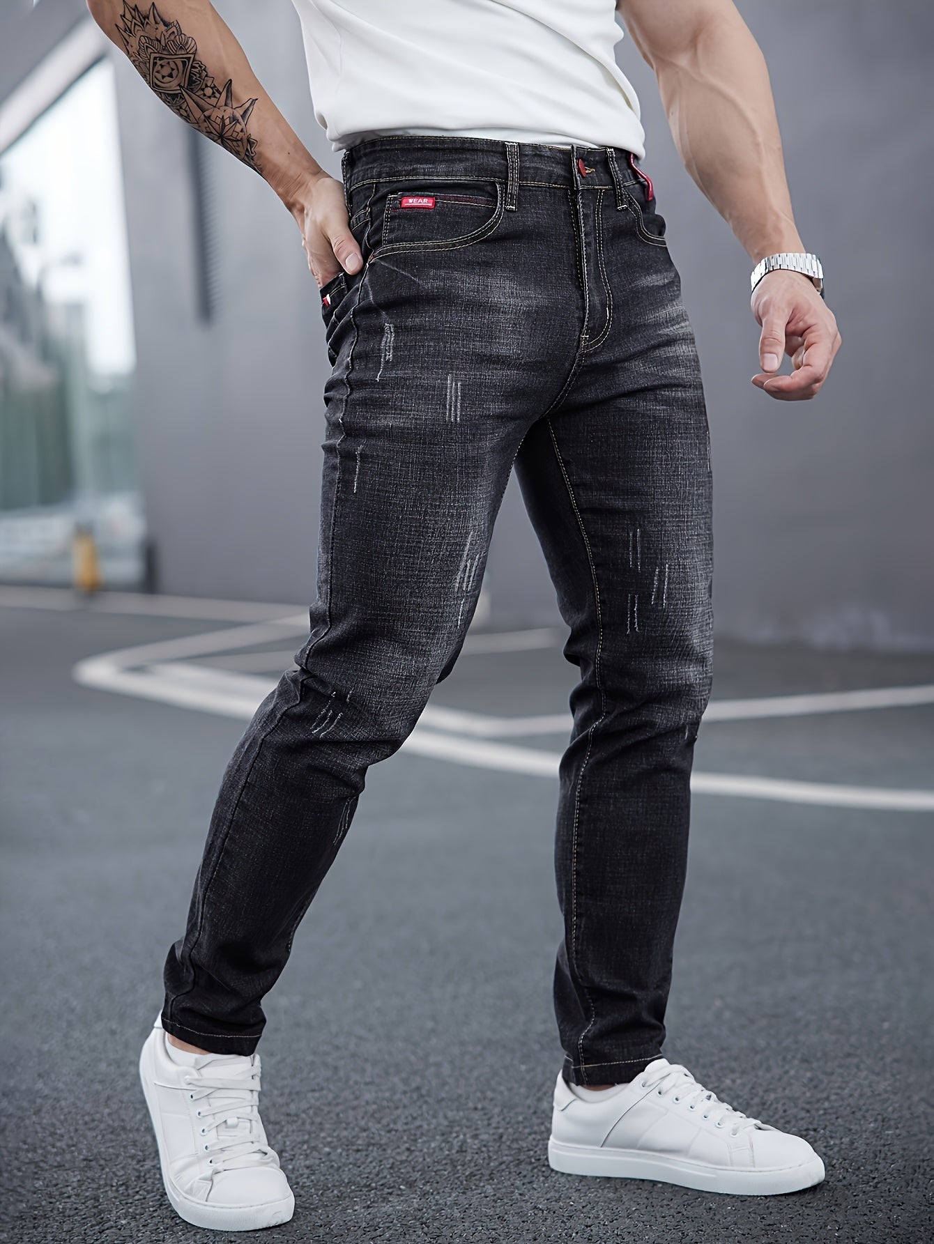 WL Atelier Men | Slim-Fit Light Wash Faux Denim with Embroidered Detail