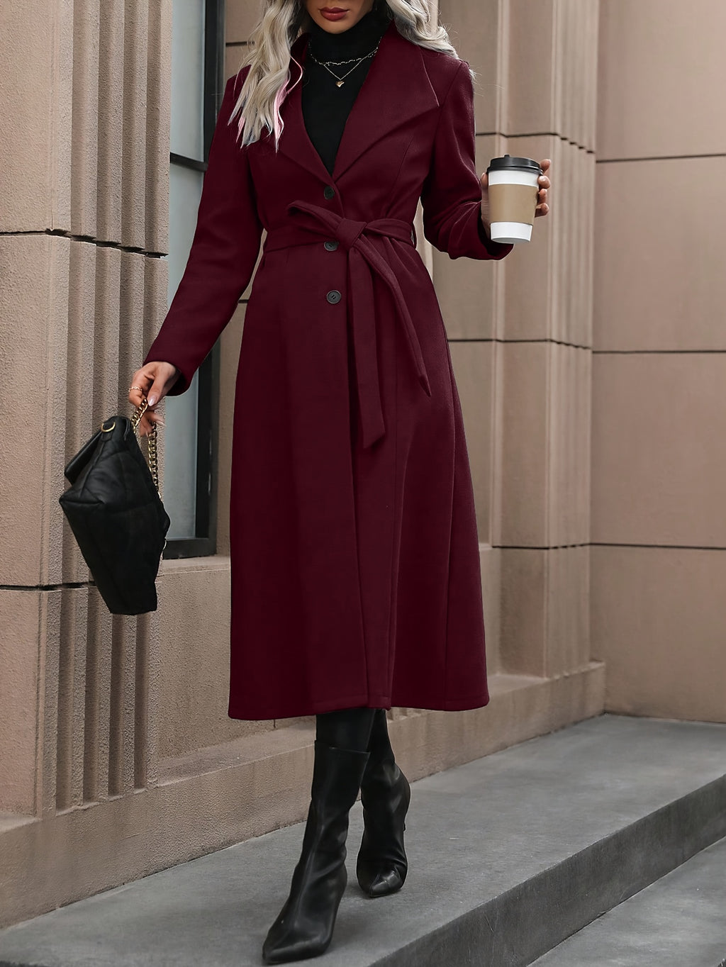 WL Atelier | Autumn/Winter Belted Fleece Coat with Large Lapels