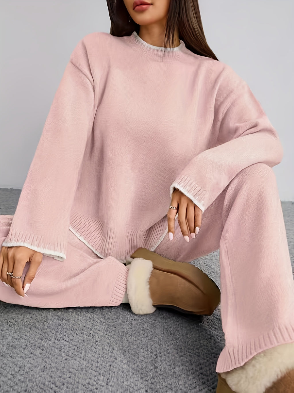 WL Atelier | Elegant Contrast Pullover Sweater &amp; Pants Two-Piece Set